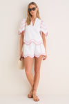 White with Red Embroidery Weston Top