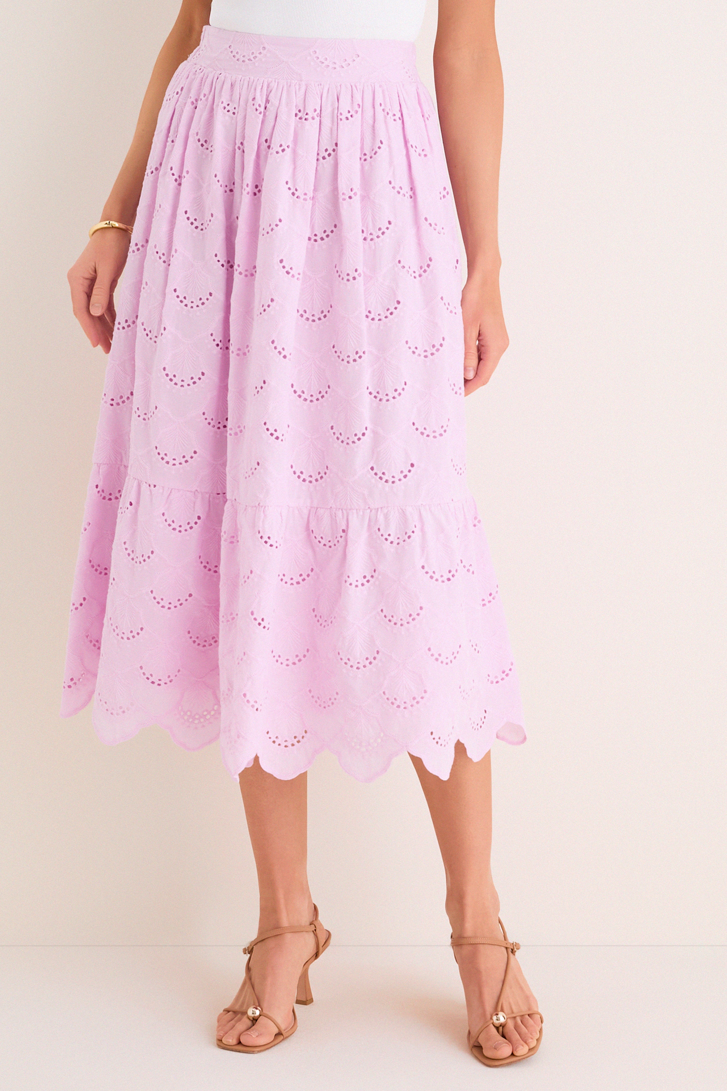 Lilac Eyelet Carter Midi Skirt | Hyacinth House