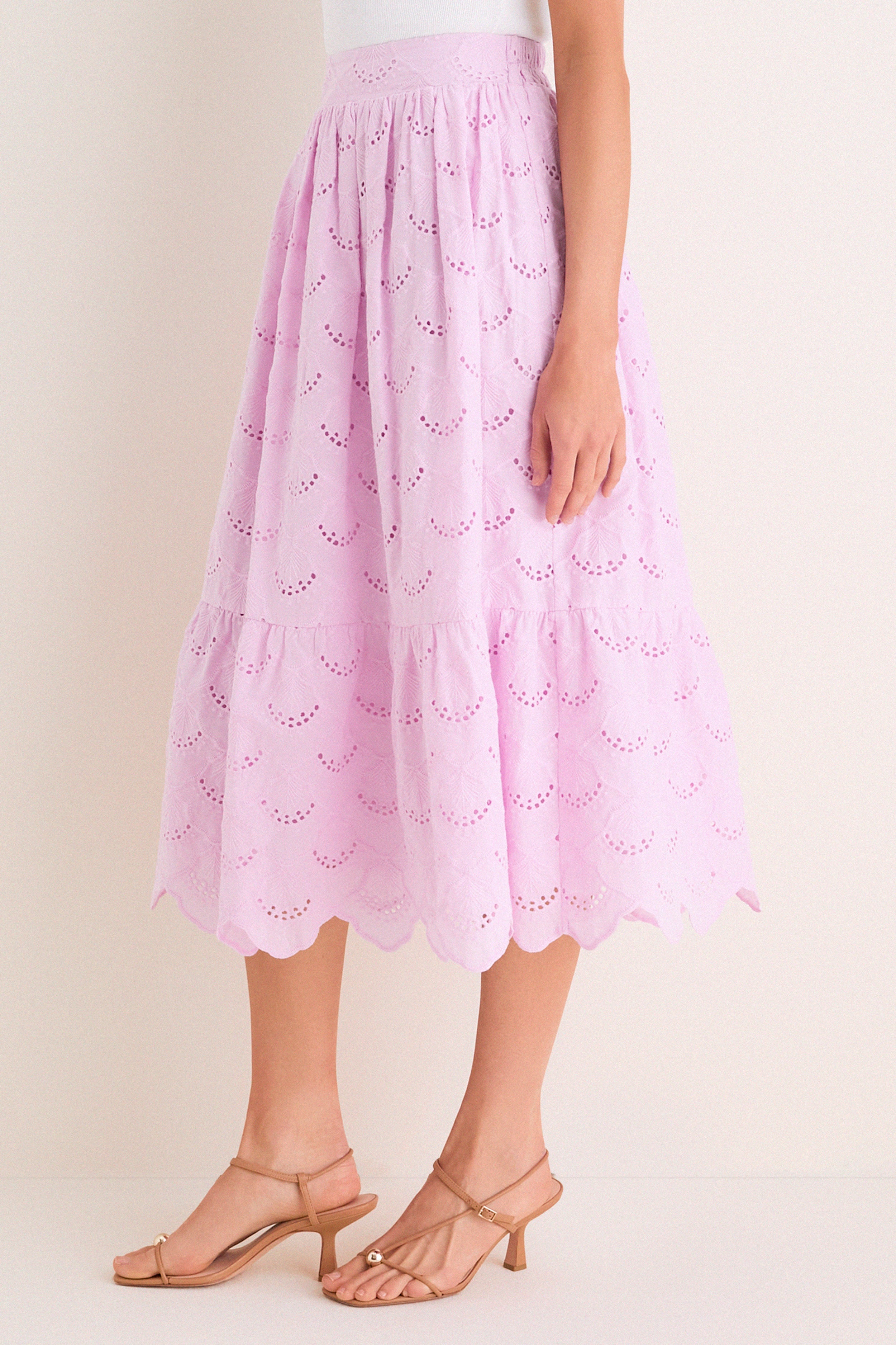 Lilac Eyelet Carter Midi Skirt
