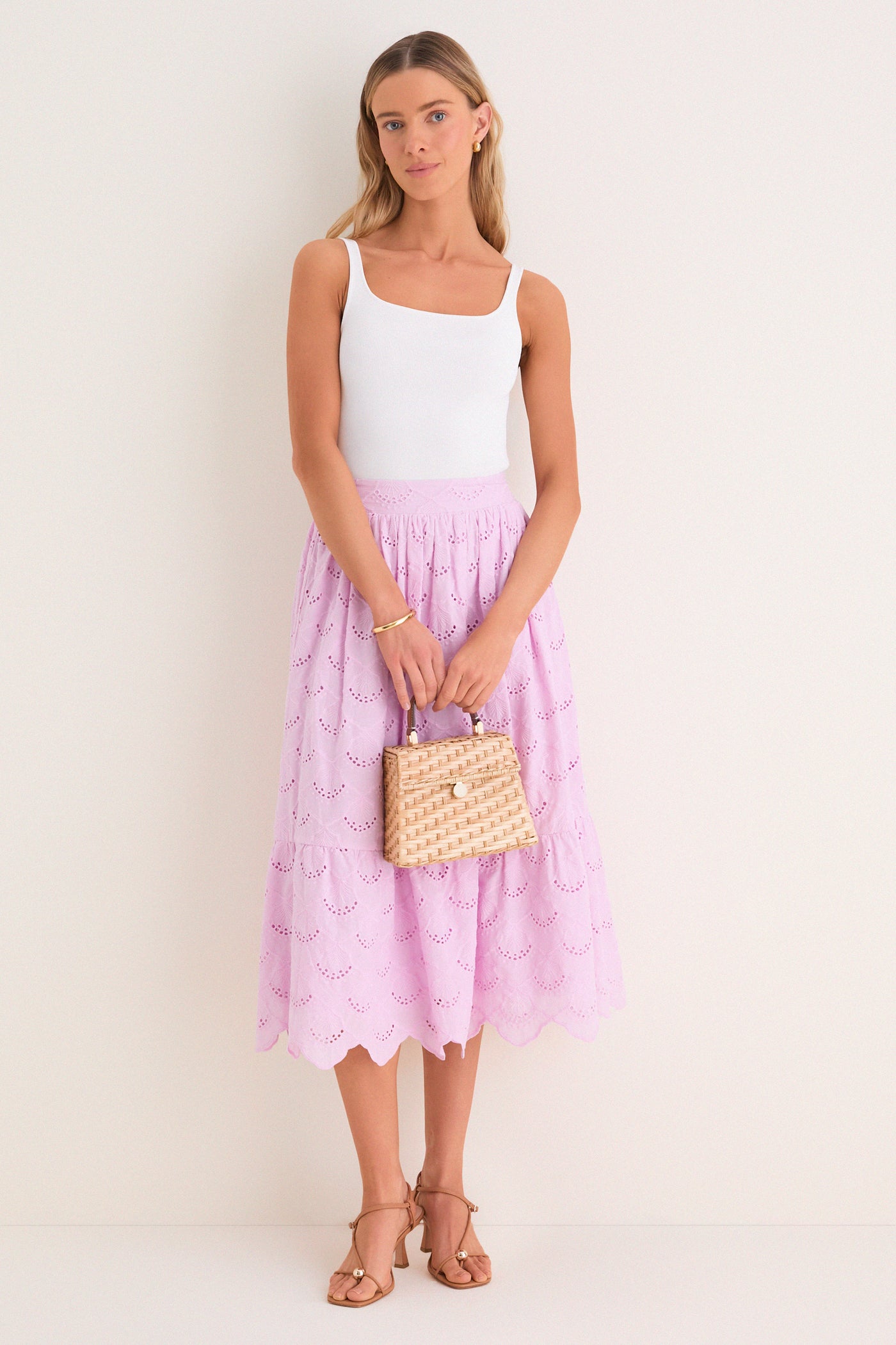 Lilac Eyelet Carter Midi Skirt