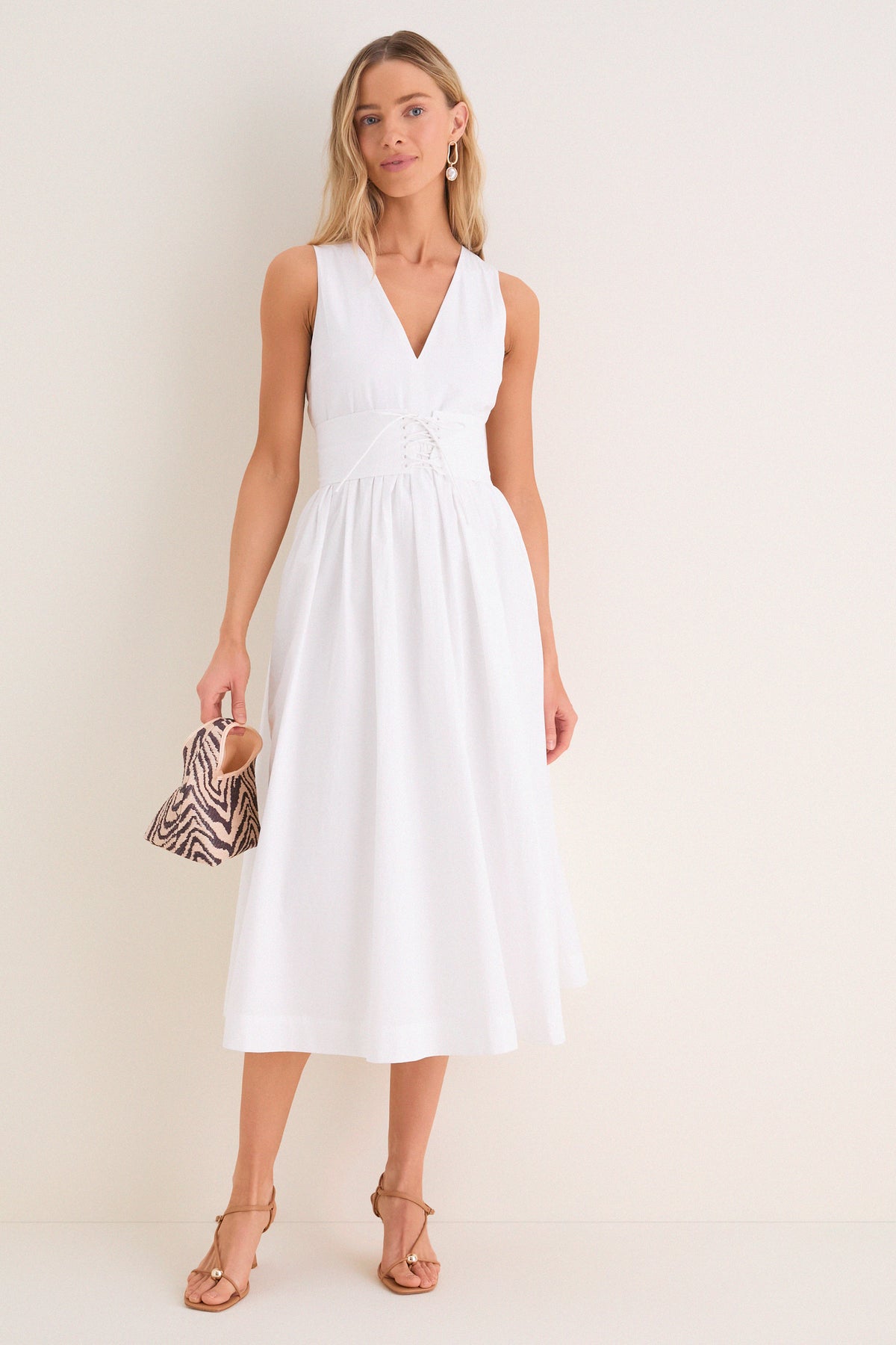 white sleeveless midi dress Veronica Beard Georges in Effortless femininity Keely Cotton Sleeveless Midi Dress