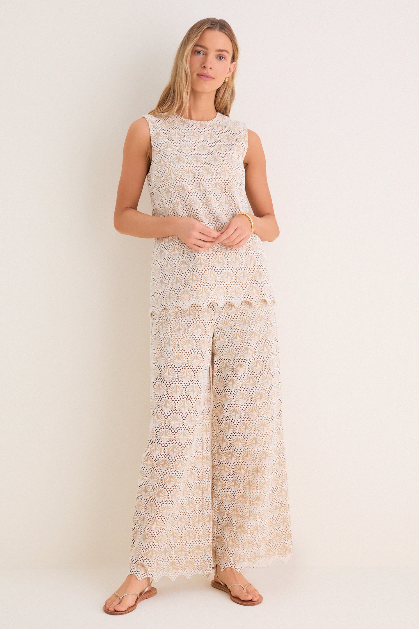 Tan Seashell Eyelet Sandy Tank