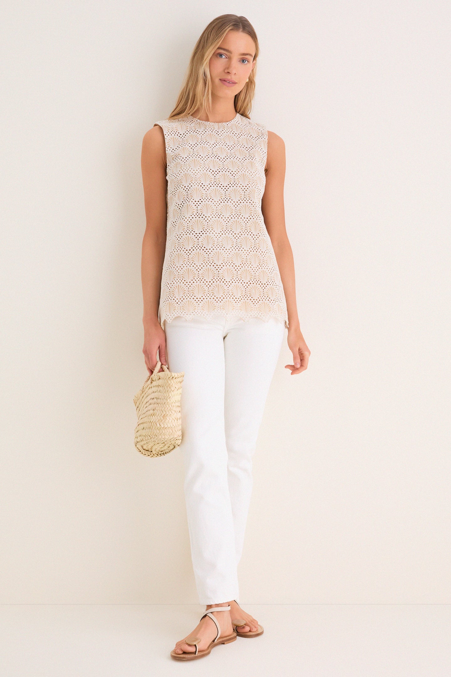 Tan Seashell Eyelet Sandy Tank