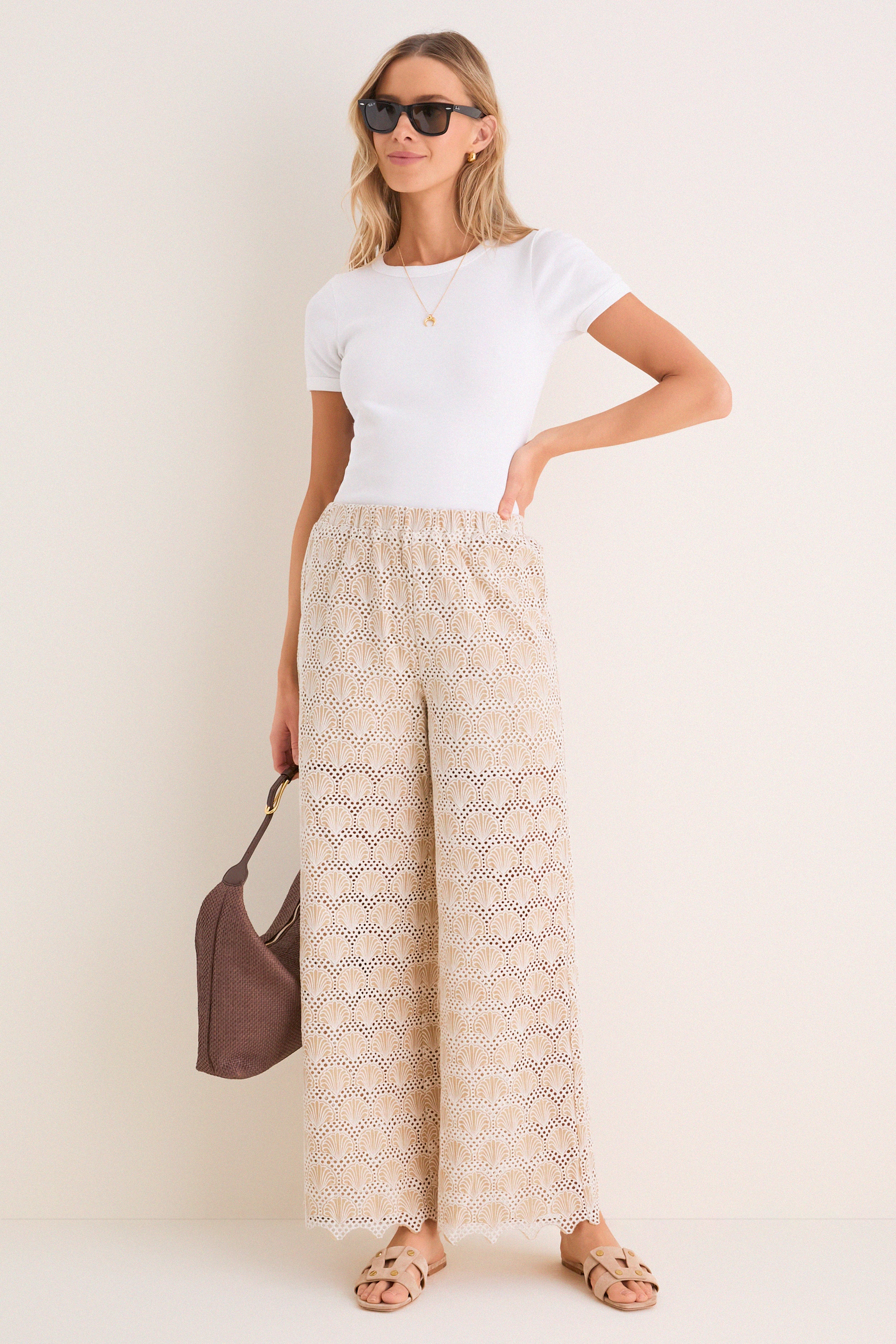 Tan Seashell Eyelet Shelly Pants | Hyacinth House