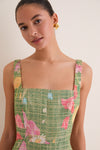 Cactus Multi Floral Raffia Poplin Square Neck Dress