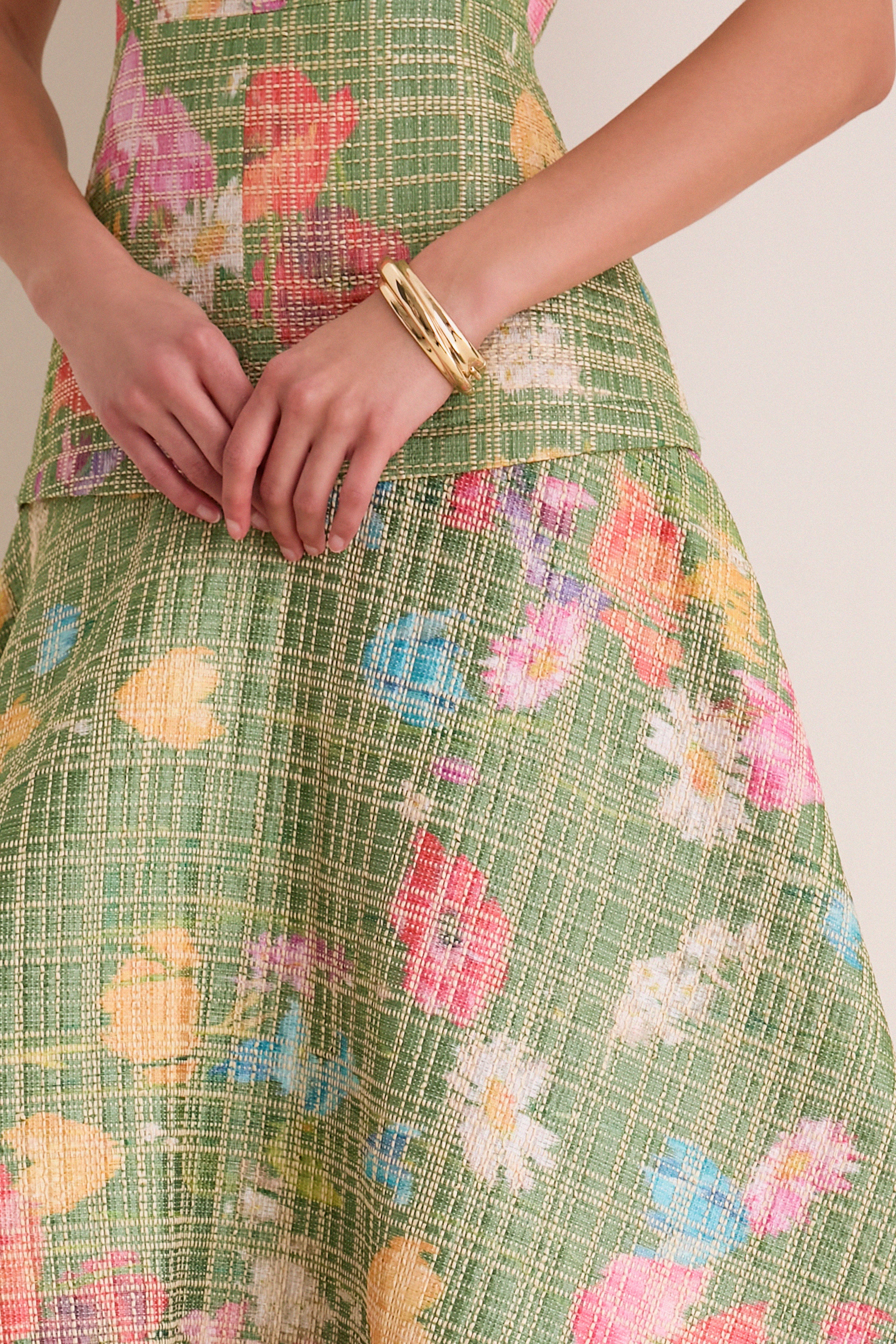 Cactus Multi Floral Raffia Poplin Square Neck Dress | Lela Rose