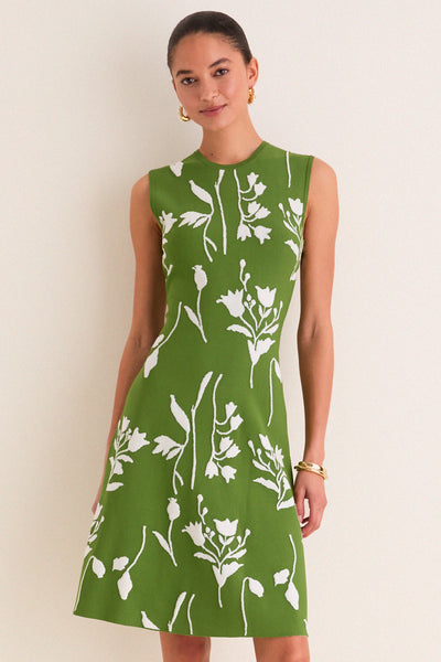 Cactus and Cream Jacquard Mini Dress | Lela Rose