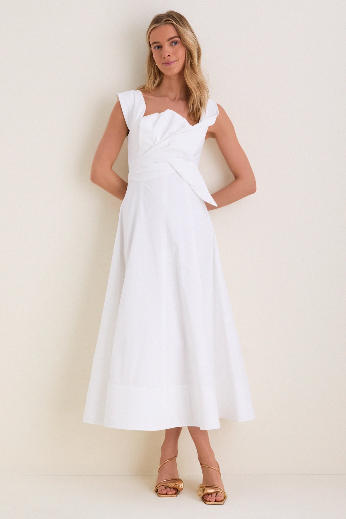 White Cotton Poplin 3D Floral Dress