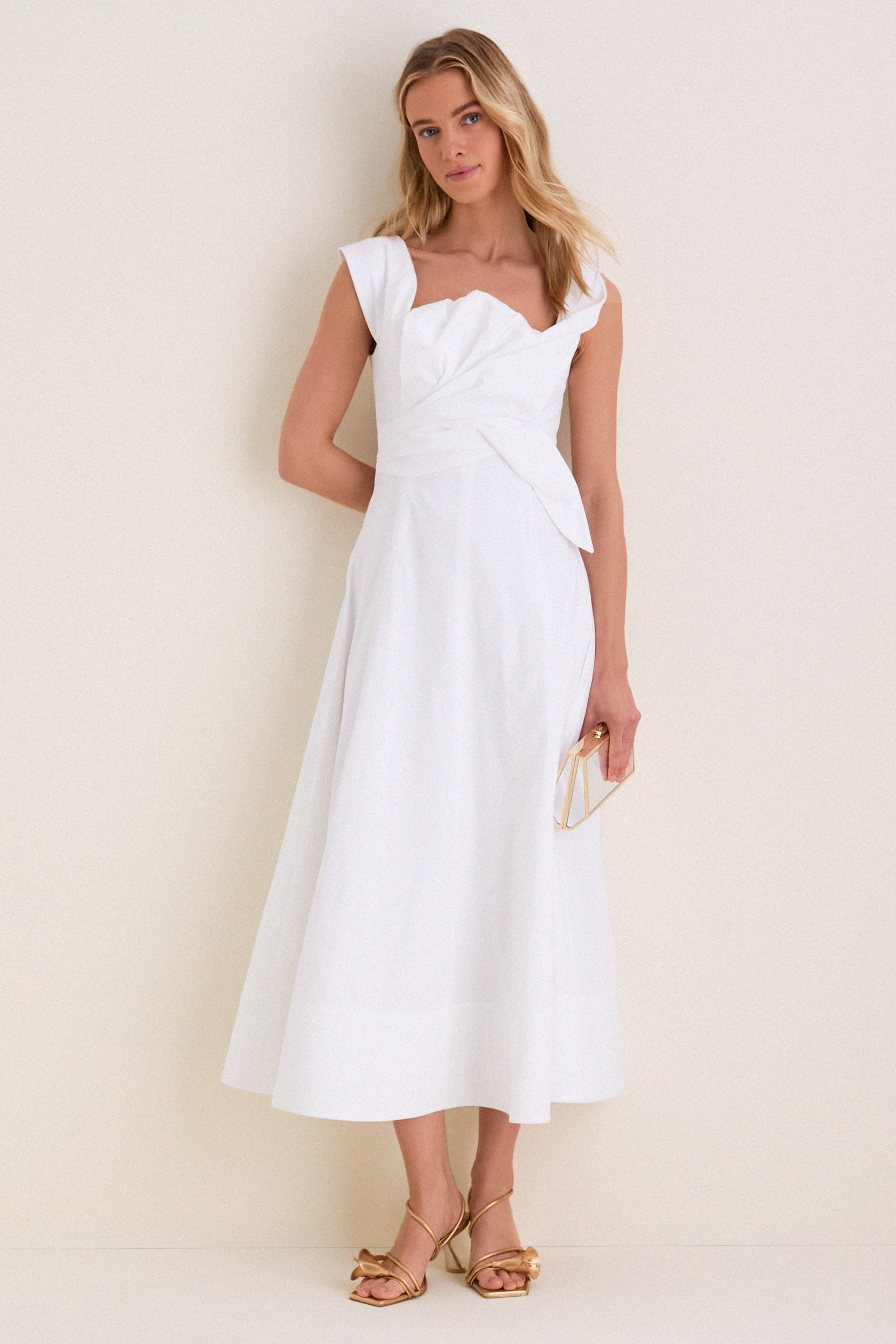 White Cotton Poplin 3D Floral Dress