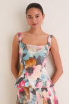 Mist Multi Floral Printed Cotton Scoop Neck Fitted Top