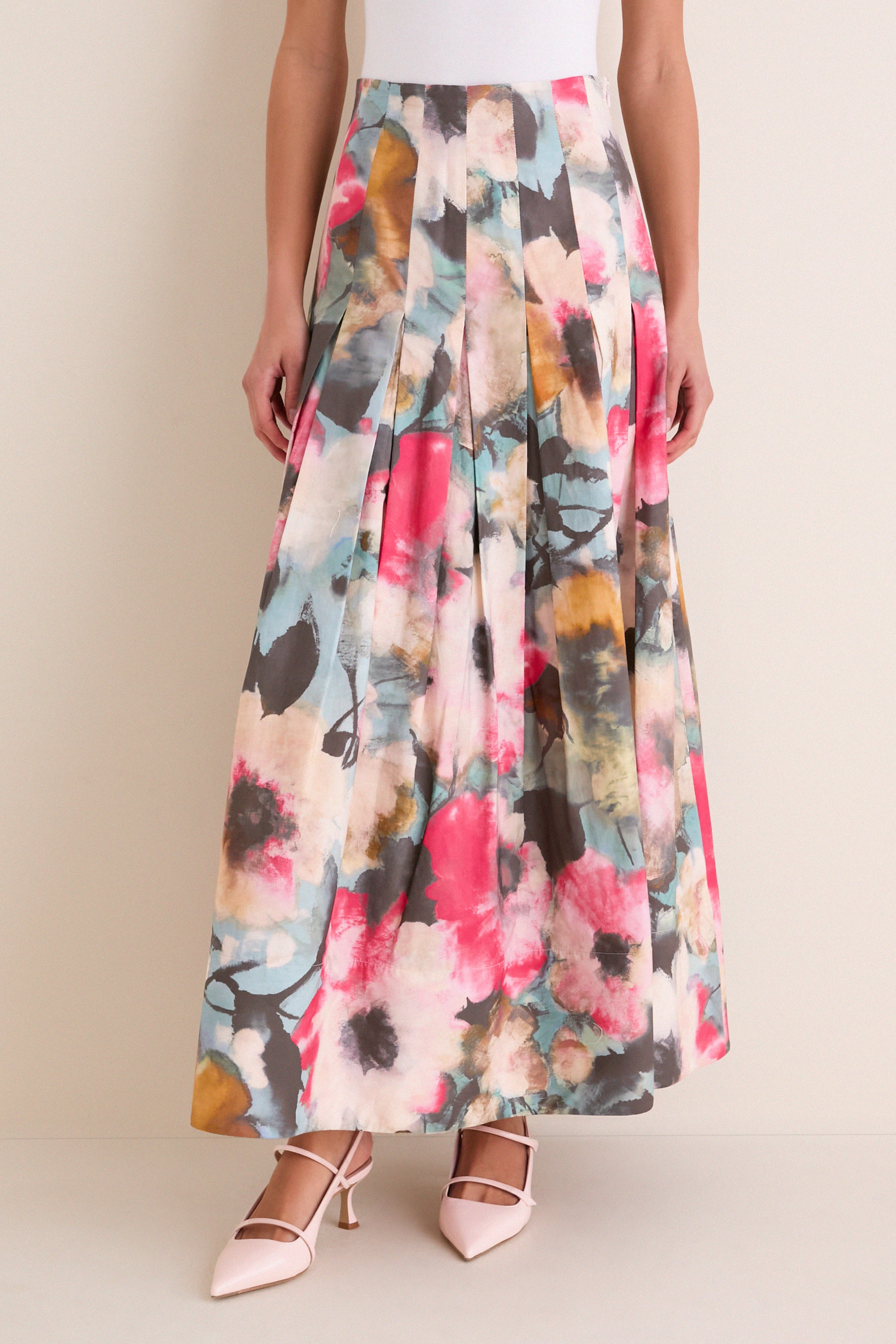 Mist Multi Floral Printed Cotton Full Skirt | Lela Rose