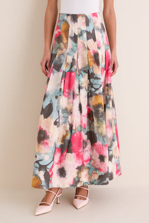 Mist Multi Floral Printed Cotton Full Skirt