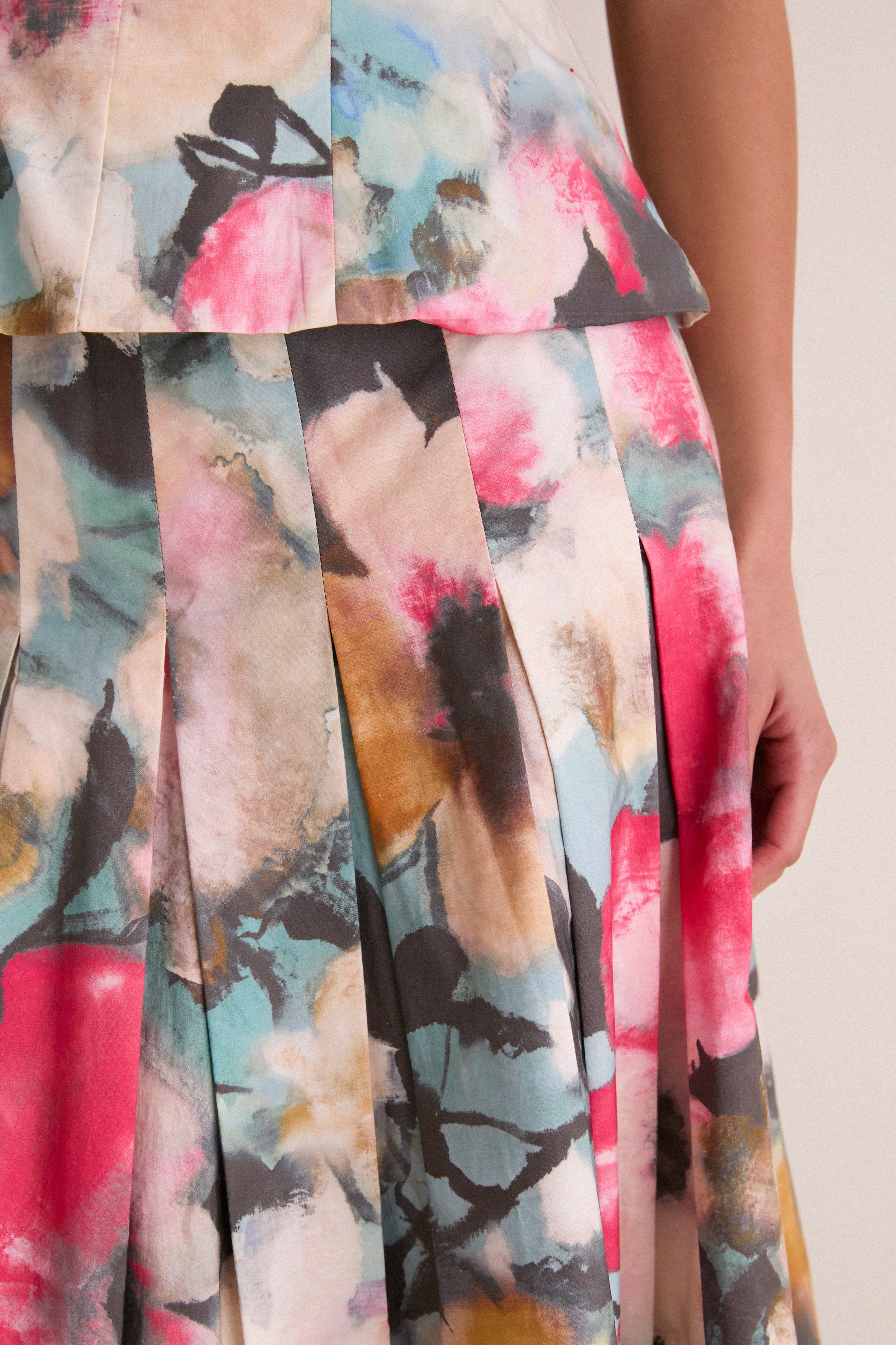 Mist Multi Floral Printed Cotton Full Skirt