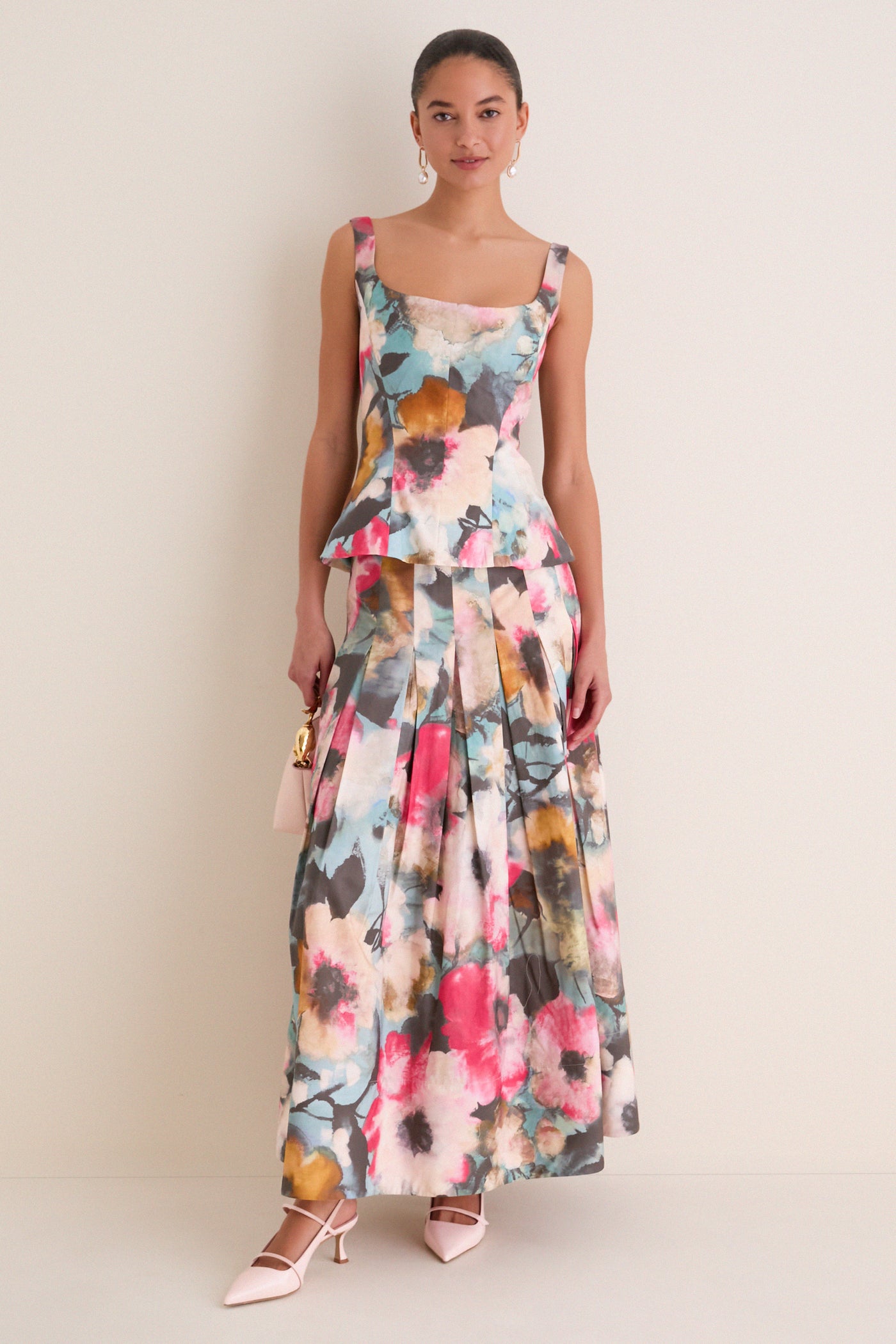 Floral Printed Cotton Full Skirt Mist Multi / 0 / S261646