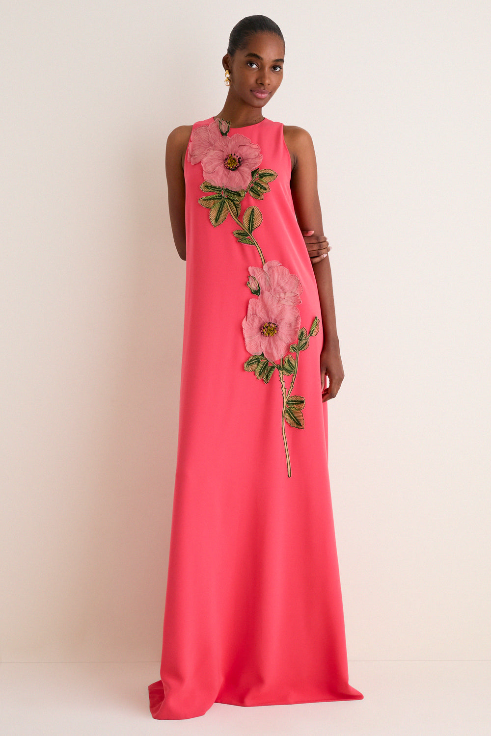Watermelon Peony Embroidered Crepe Francie Gown | Lela Rose Watermelon Peony Embroidered Crepe Francie Gown | Lela Rose
