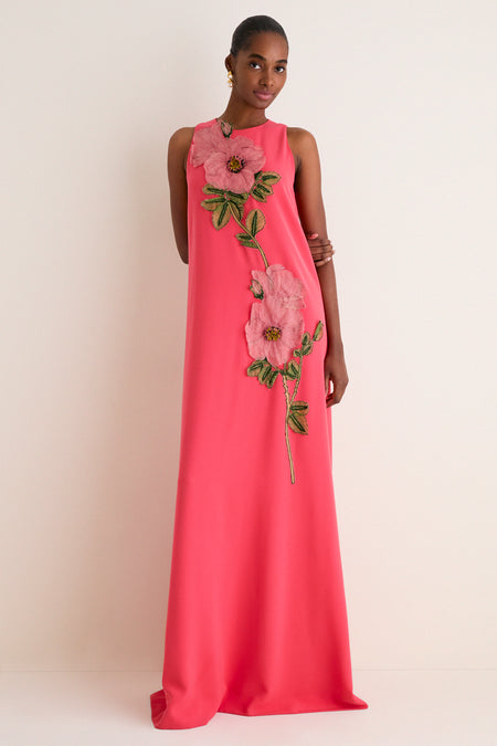 Watermelon Peony Embroidered Crepe Francie Gown | Lela Rose Watermelon Peony Embroidered Crepe Francie Gown | Lela Rose