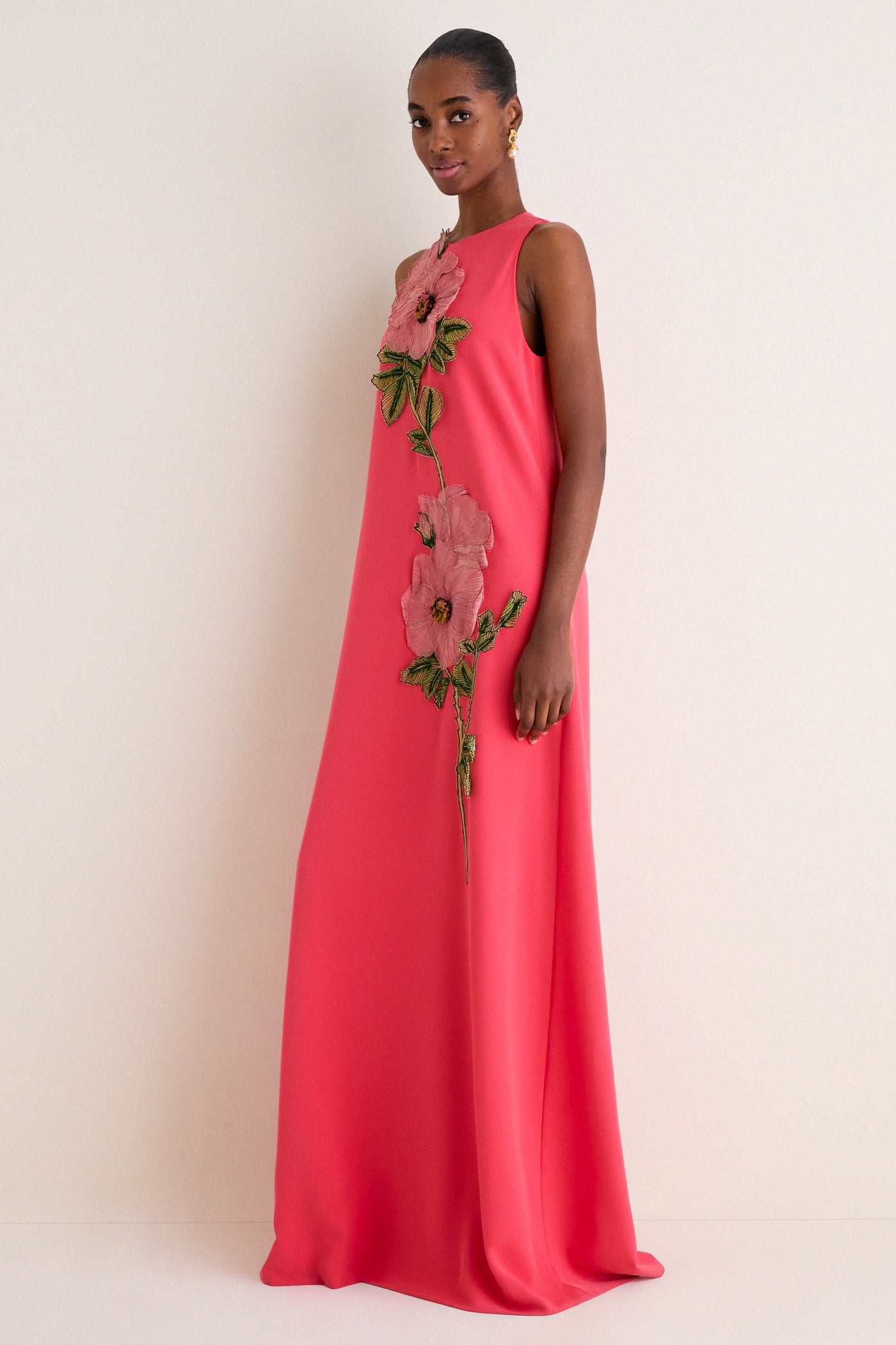 Watermelon Peony Embroidered Crepe Francie Gown | Lela Rose Watermelon Peony Embroidered Crepe Francie Gown | Lela Rose