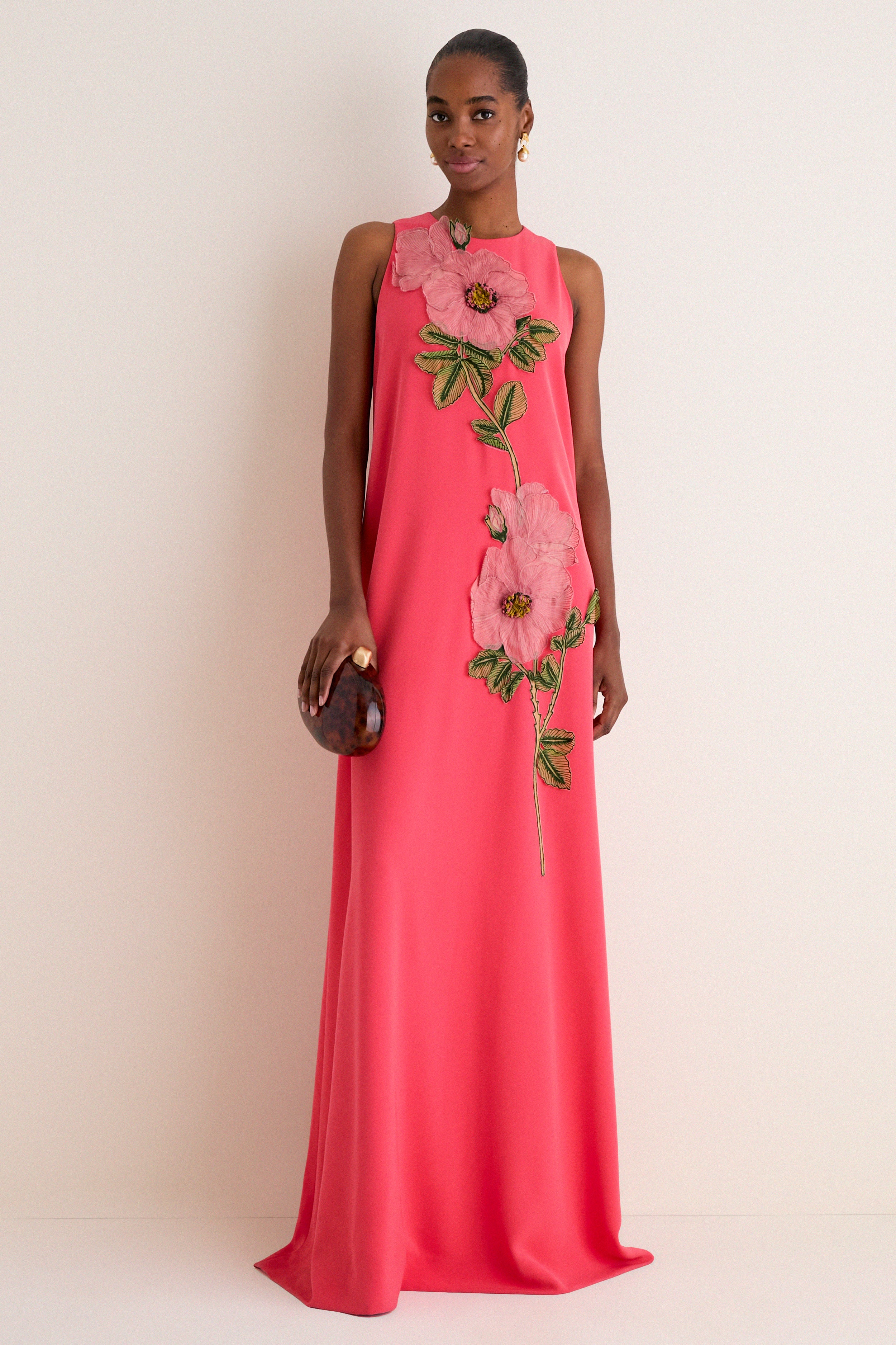 Watermelon Peony Embroidered Crepe Francie Gown | Lela Rose