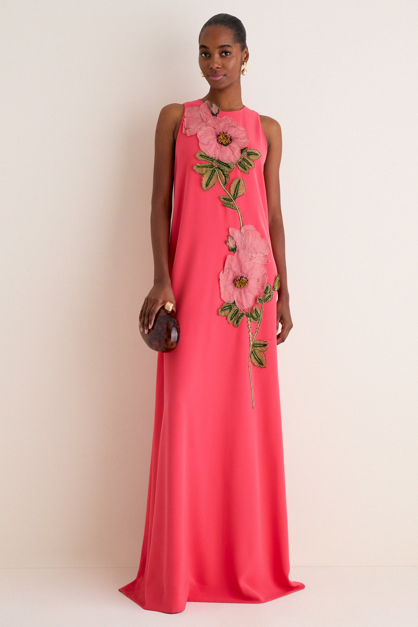 slim fit dress slacks Watermelon Peony Embroidered Crepe Francie Gown