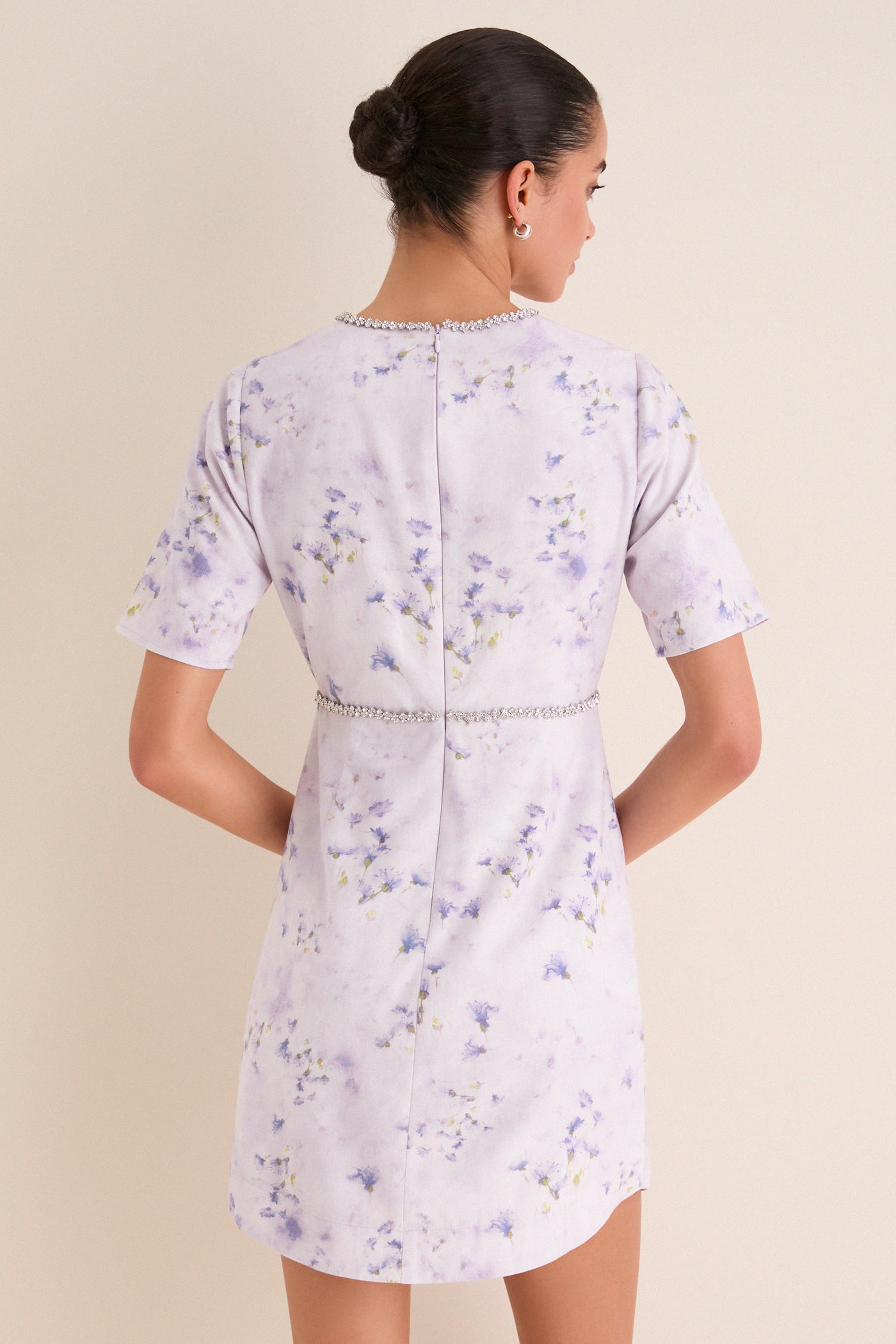 English Factory Lilac Floral Crystal Embellished Floria Mini Dress Lilac Floral / L