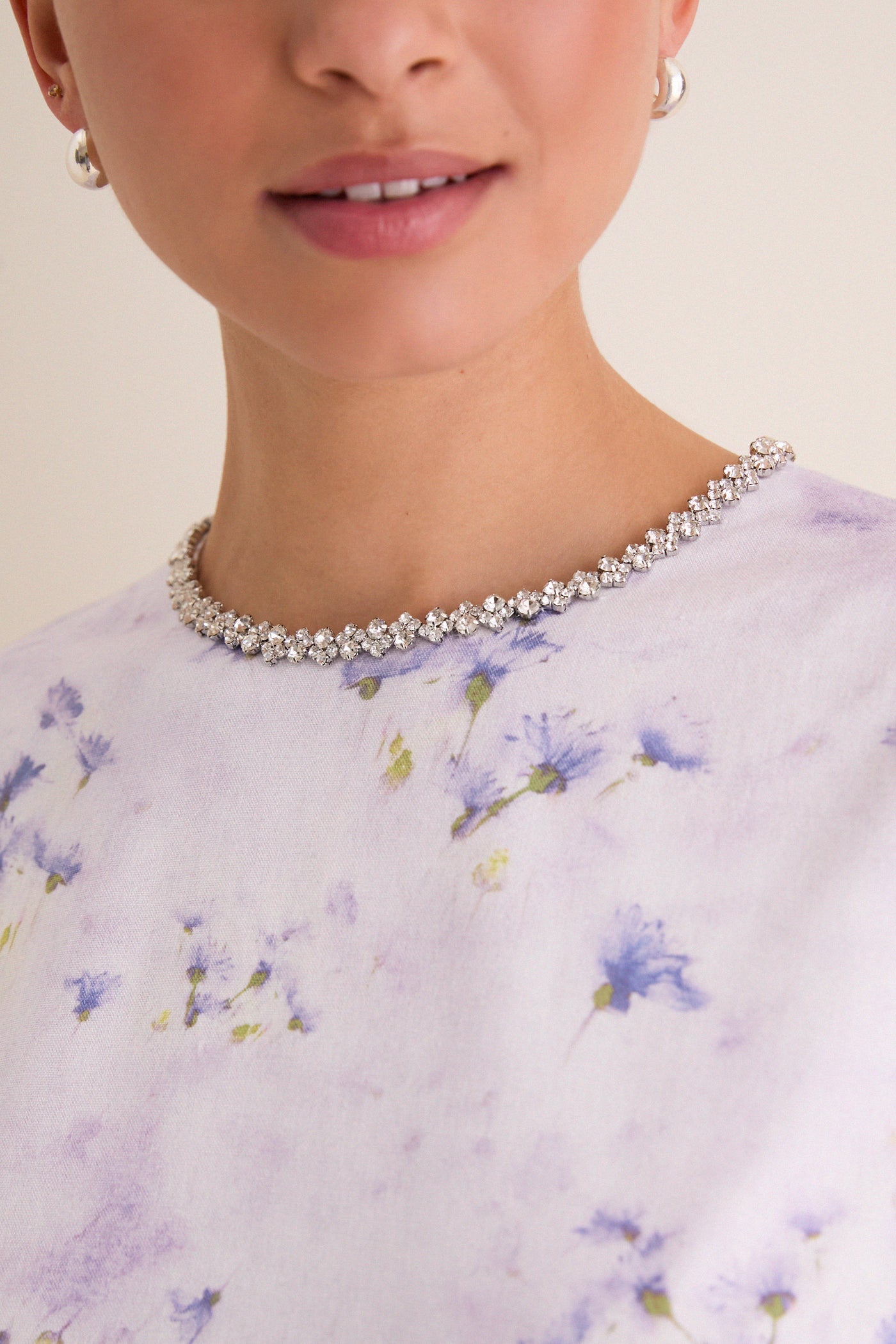 Lilac Floral Crystal Embellished Floria Mini Dress | English Factory
