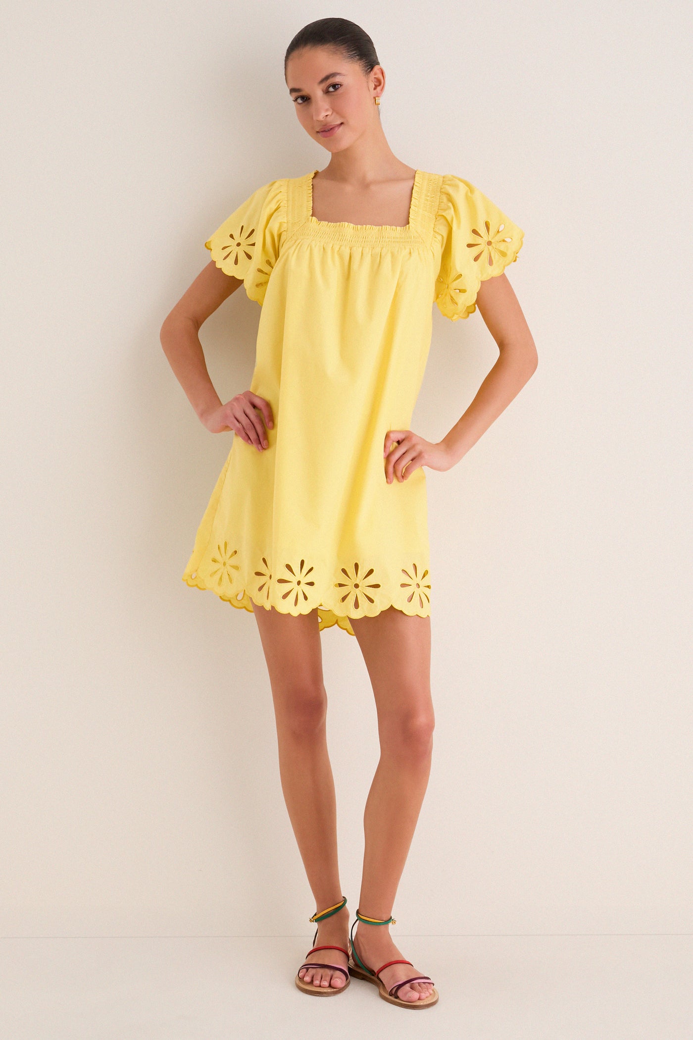 Yellow Floral Eyelet Daisy Mini Dress | English Factory Yellow Floral Eyelet Daisy Mini Dress | English Factory