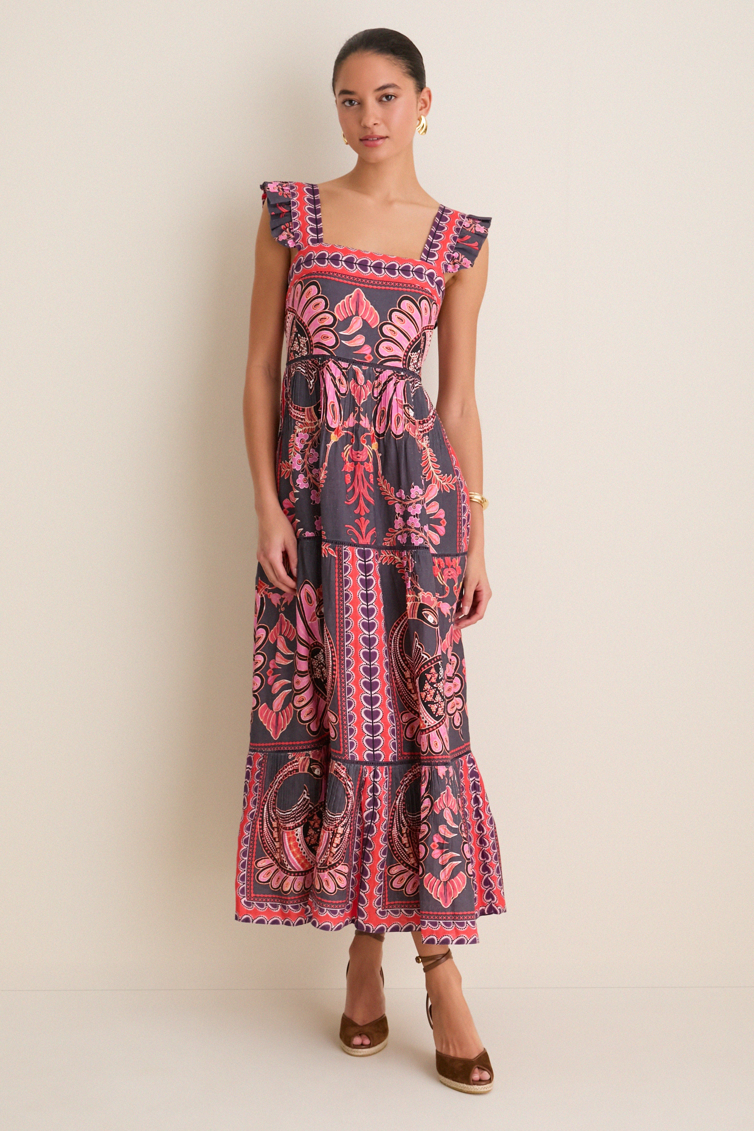 black and pink midi dress Black Pink Multicolor Sybill Midi Dress