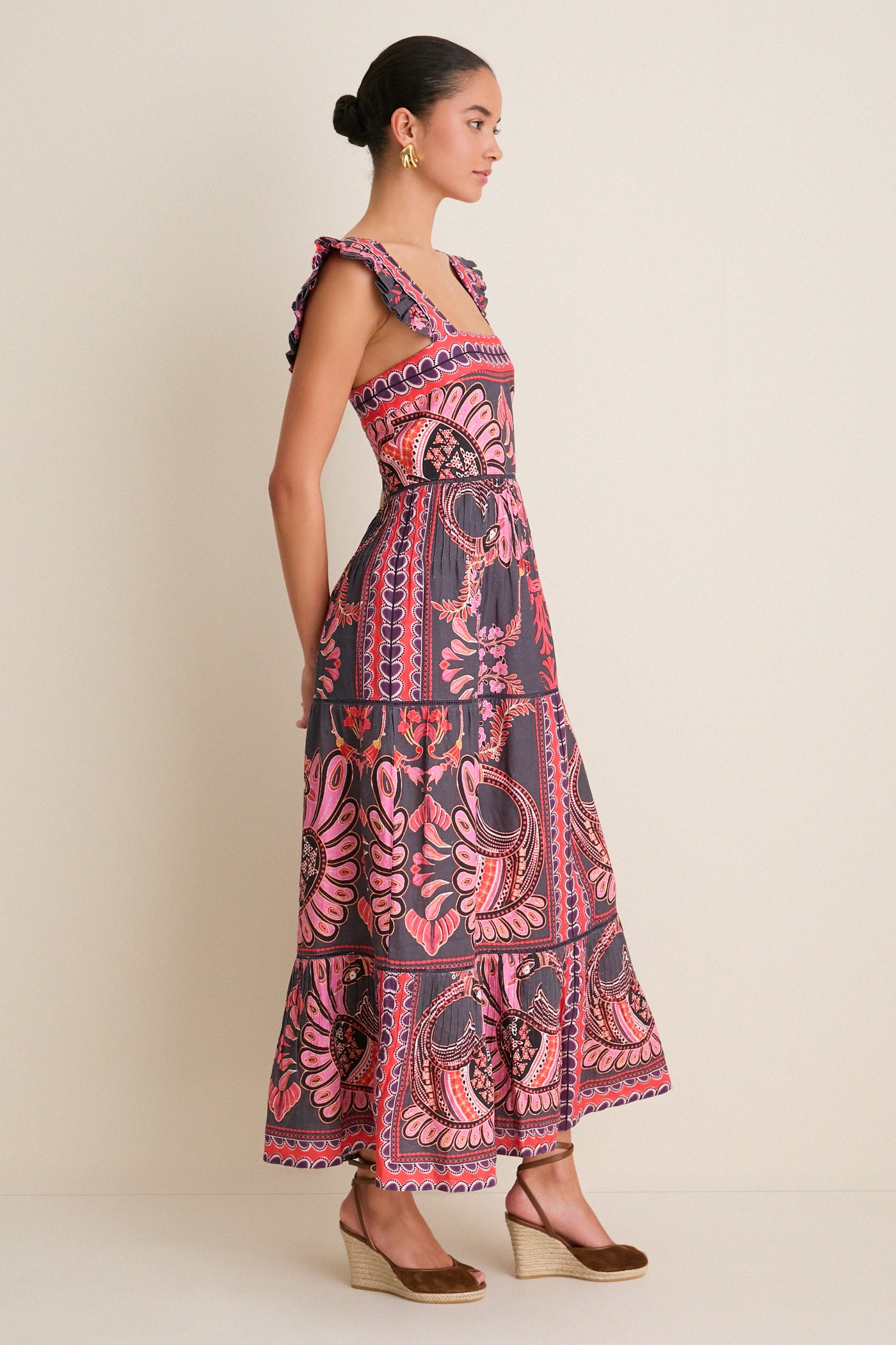 Black Pink Multicolor Sybill Midi Dress