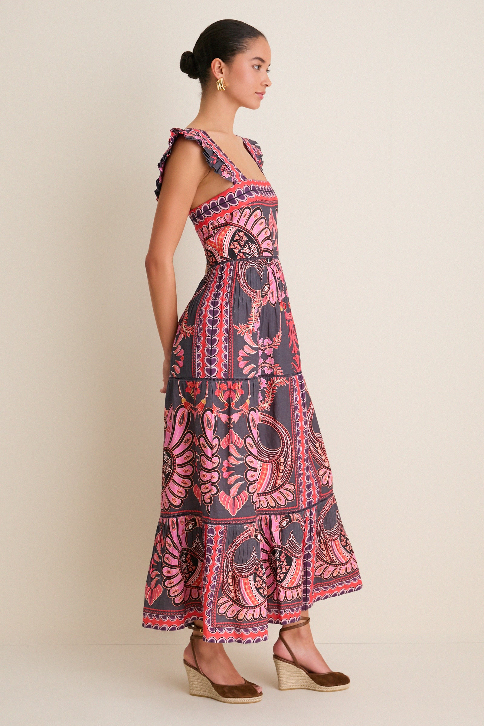 Black Pink Multicolor Sybill Midi Dress