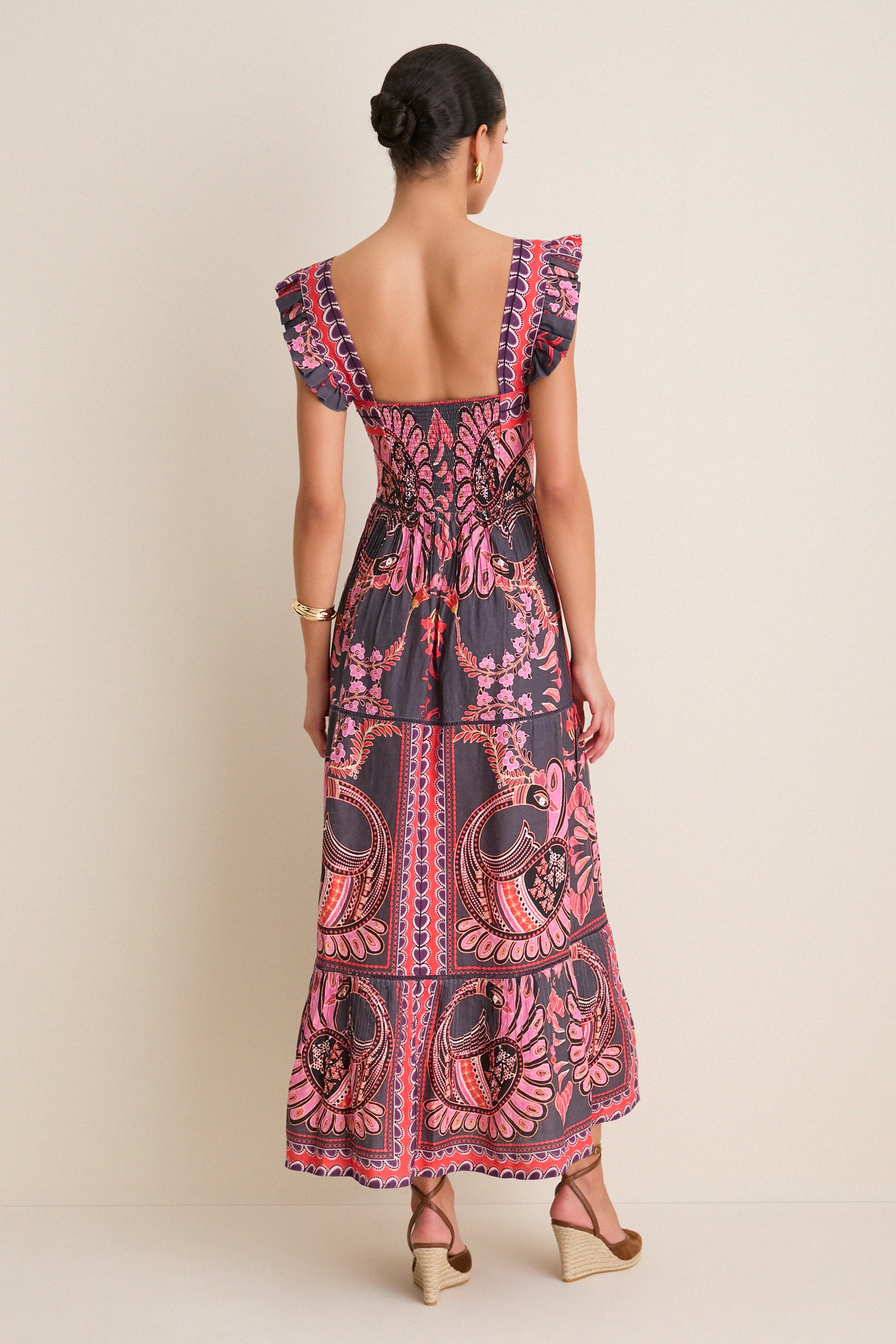 Black Pink Multicolor Sybill Midi Dress