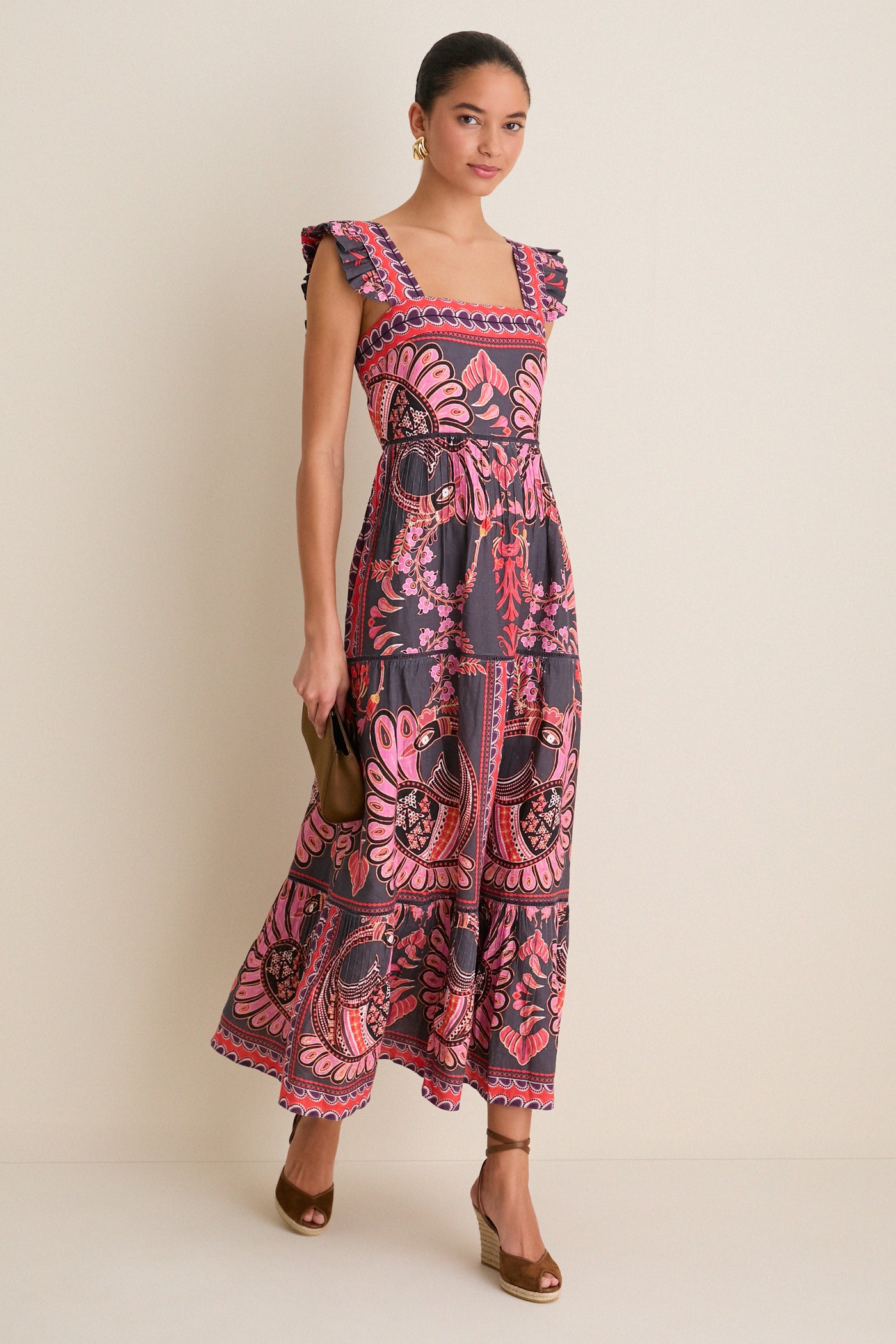 Black Pink Multicolor Sybill Midi Dress