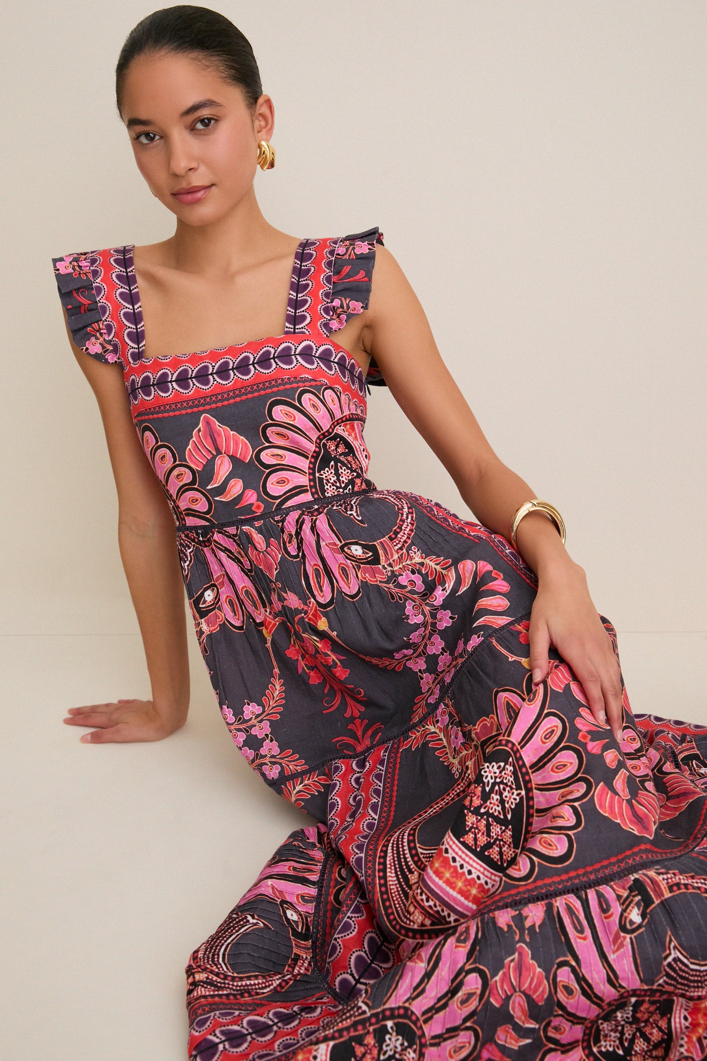pink and black midi dress Black & Pink Floral Dress - Sleeveless Dress - Midi Slip Dress