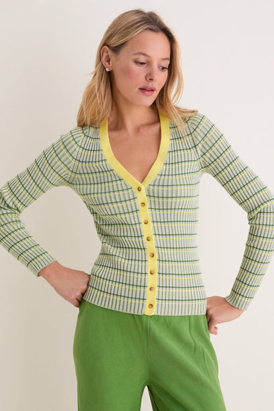 Celadon, Cactus and Sunshine Striped Iggy Cardigan | La Ligne
