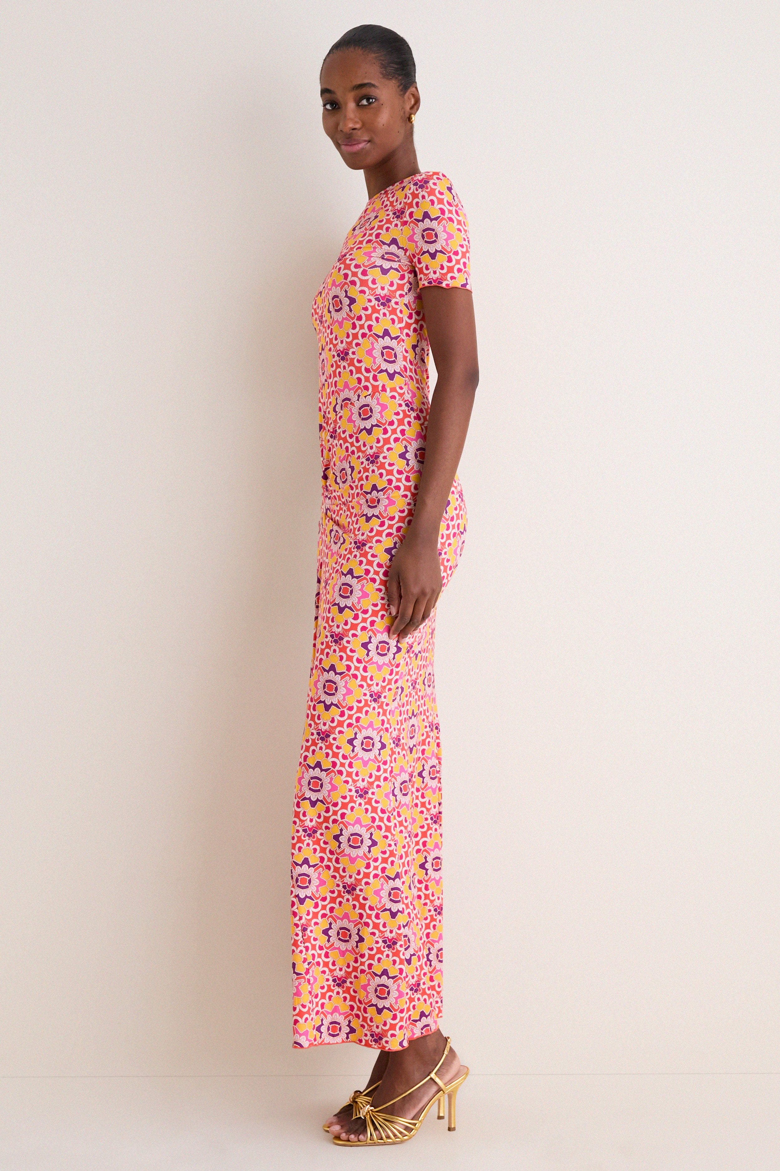595h*美品 ドゥーズィエムクラス エブリデイアイライク Sun Dress Orchid Mosaic Annie Short Sleeve Dress | Eywasouls Malibu