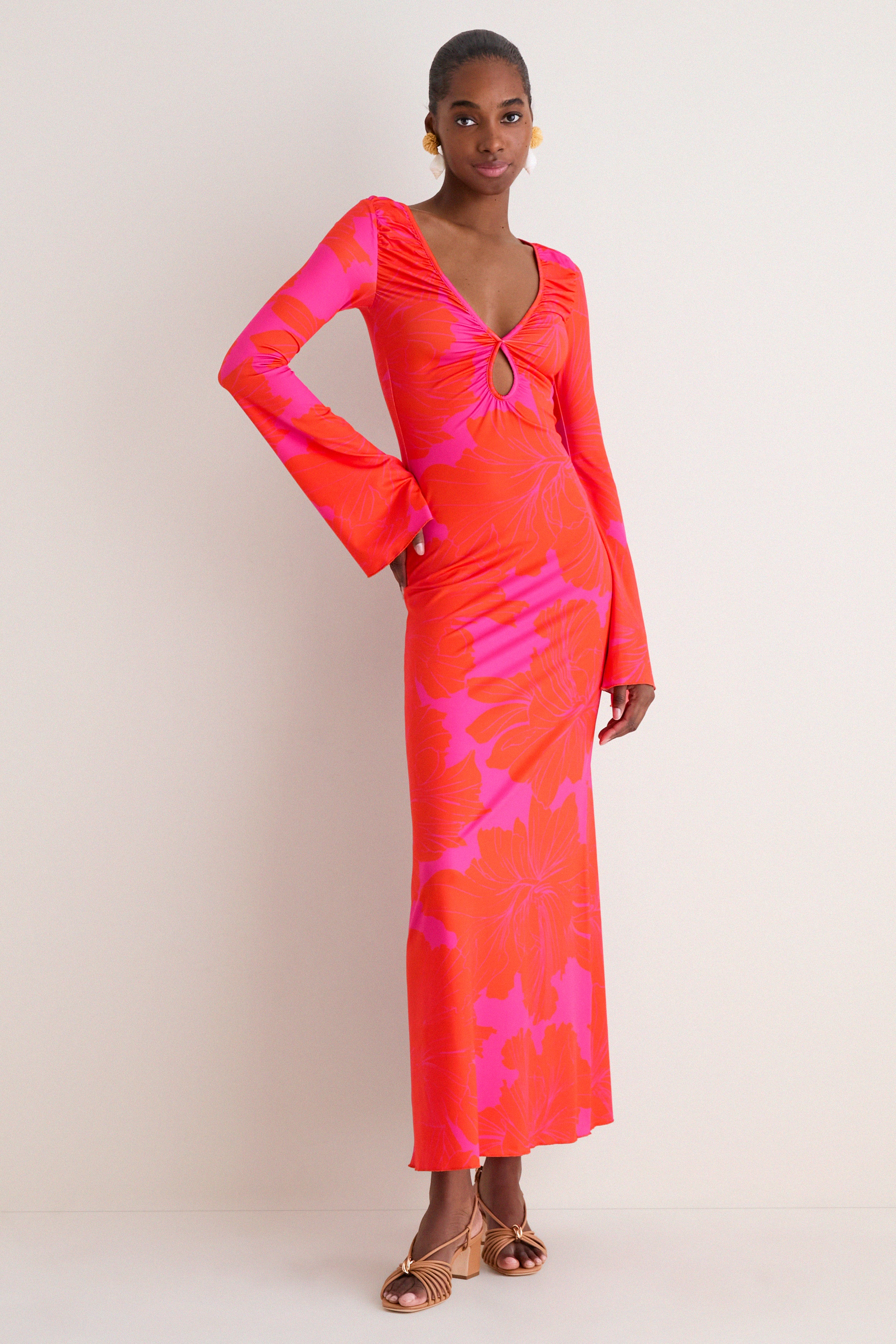 Coral Blossom Diana Bell Dress | Eywasouls Malibu
