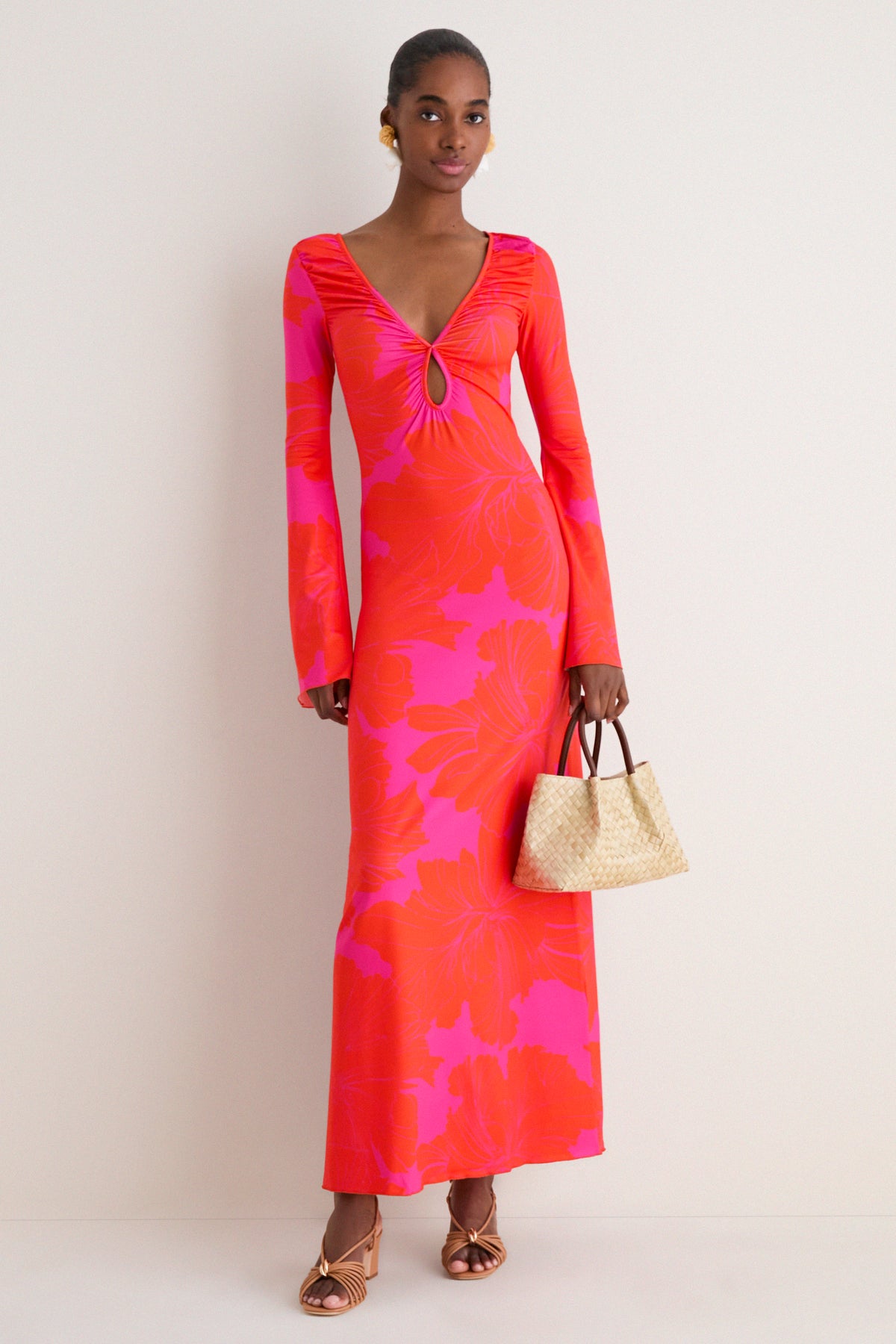 coral cocktail dress with sleeves Jovani 38928 Formal Long Ruffled Sleeve Evening Fitted Dress
