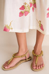 Grey Green Beaded Thong Sandals