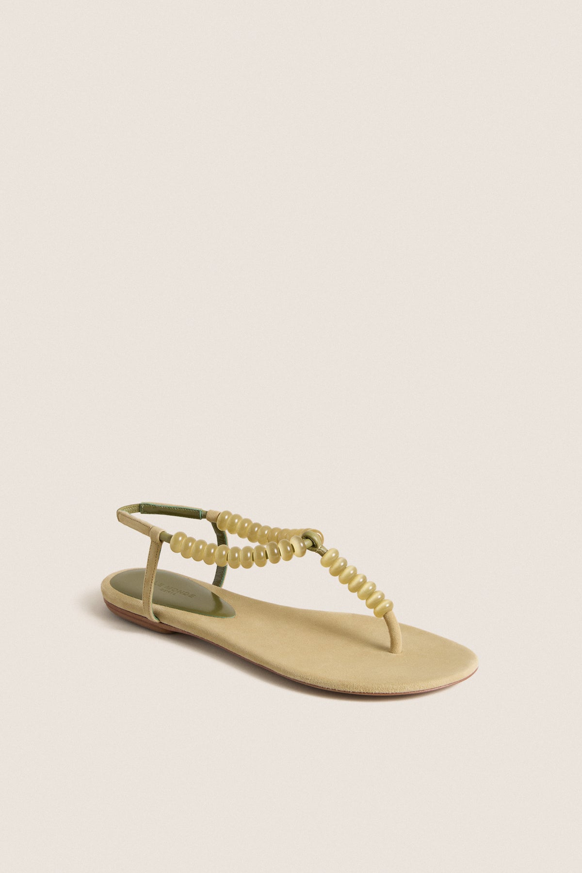 Grey Green Beaded Thong Sandals
