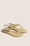 Grey Green Beaded Thong Sandals