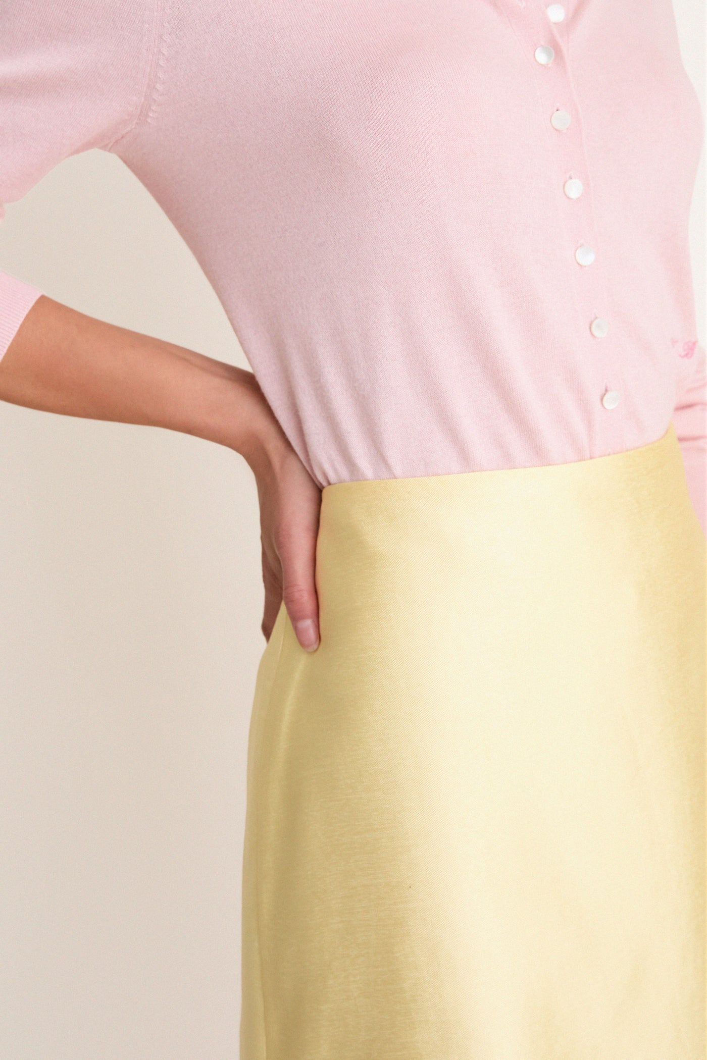 Pale Banana Dupioni Opal Straight Mini Skirt