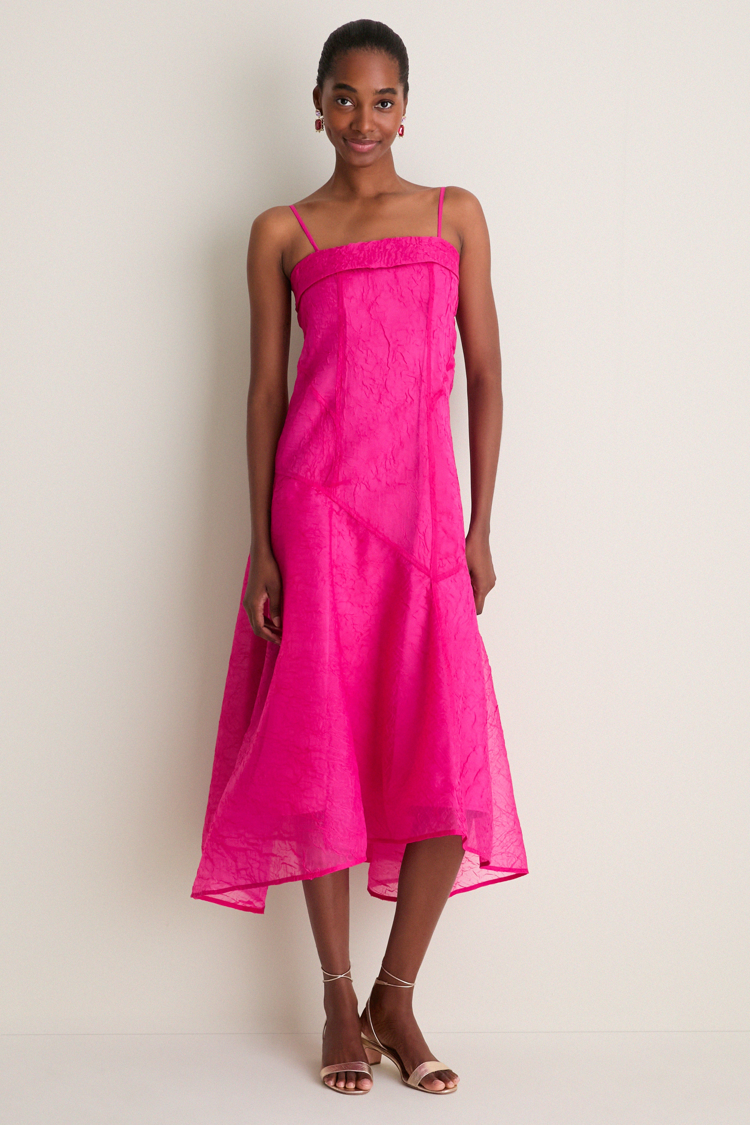 Raspberry Rose Shibori Organza Long Asymmetric Dress | GANNI