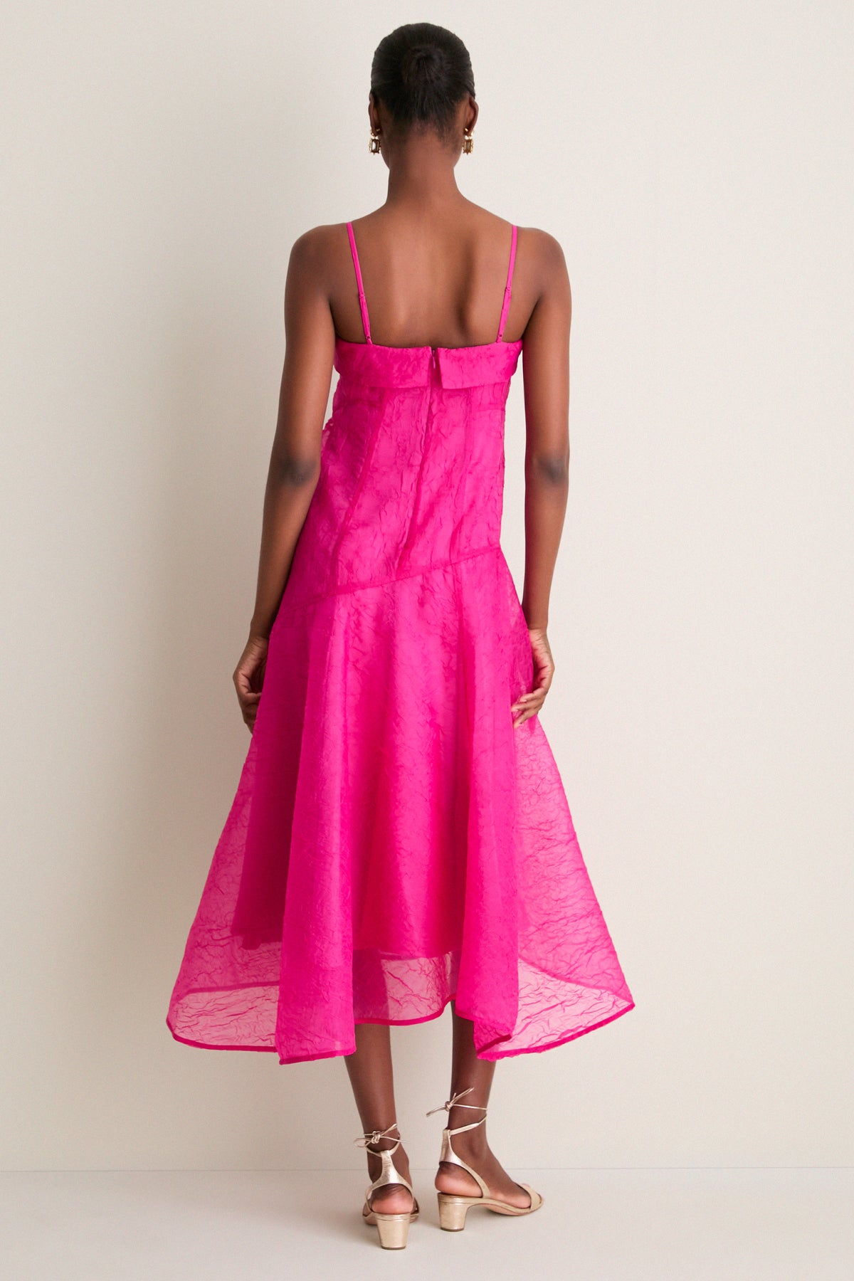 Deep Raspberry Color Dress Raspberry Rose Shibori Organza Long Asymmetric Dress | GANNI