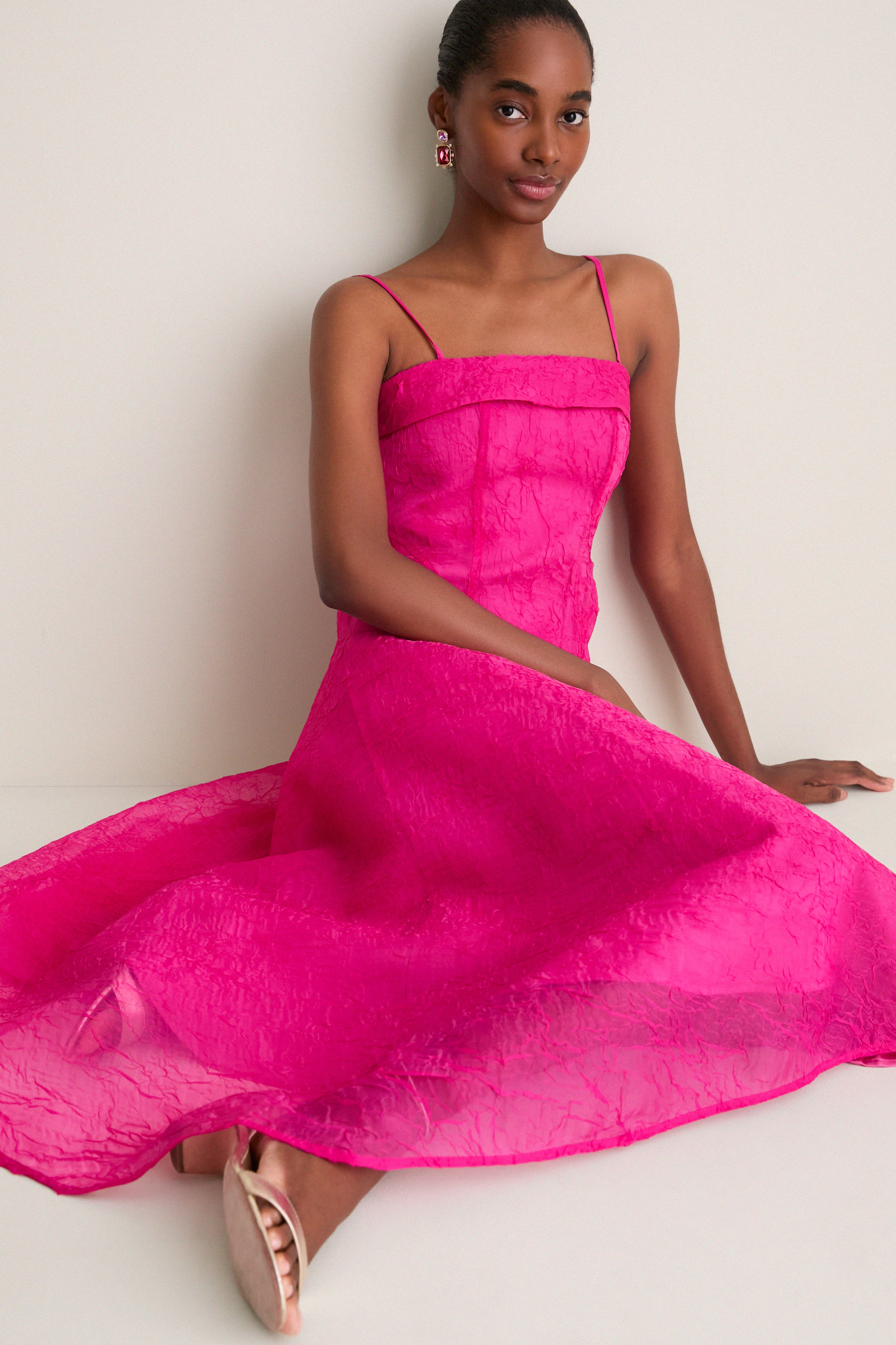 Raspberry Rose Shibori Organza Long Asymmetric Dress | GANNI