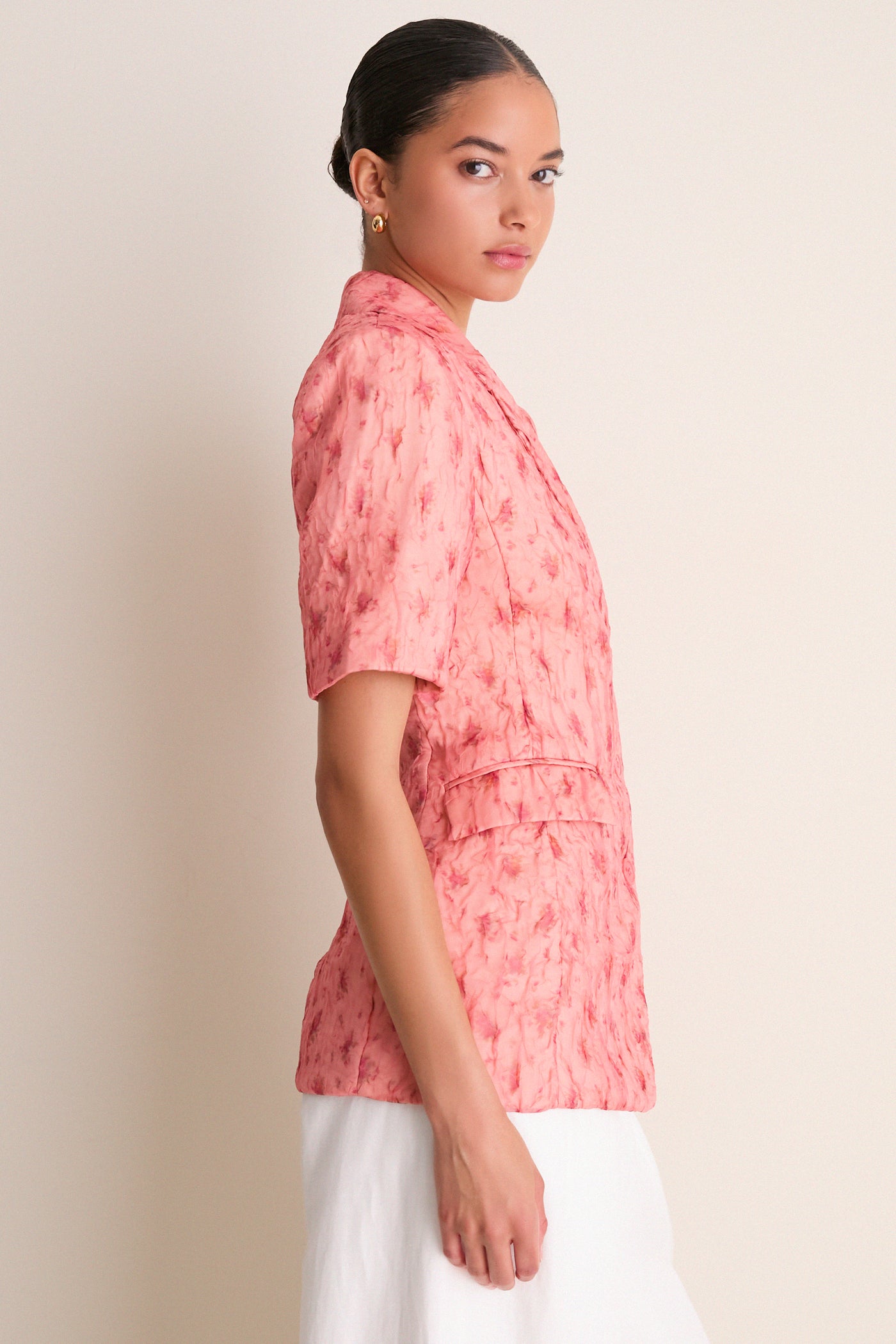Lantana Shibori Organza Short Sleeve Blazer