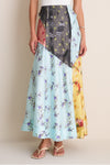 Iced Aqua Multi Printed Silk Twill Fluid Skirt