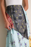 Iced Aqua Multi Printed Silk Twill Fluid Skirt