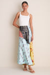 Iced Aqua Multi Printed Silk Twill Fluid Skirt