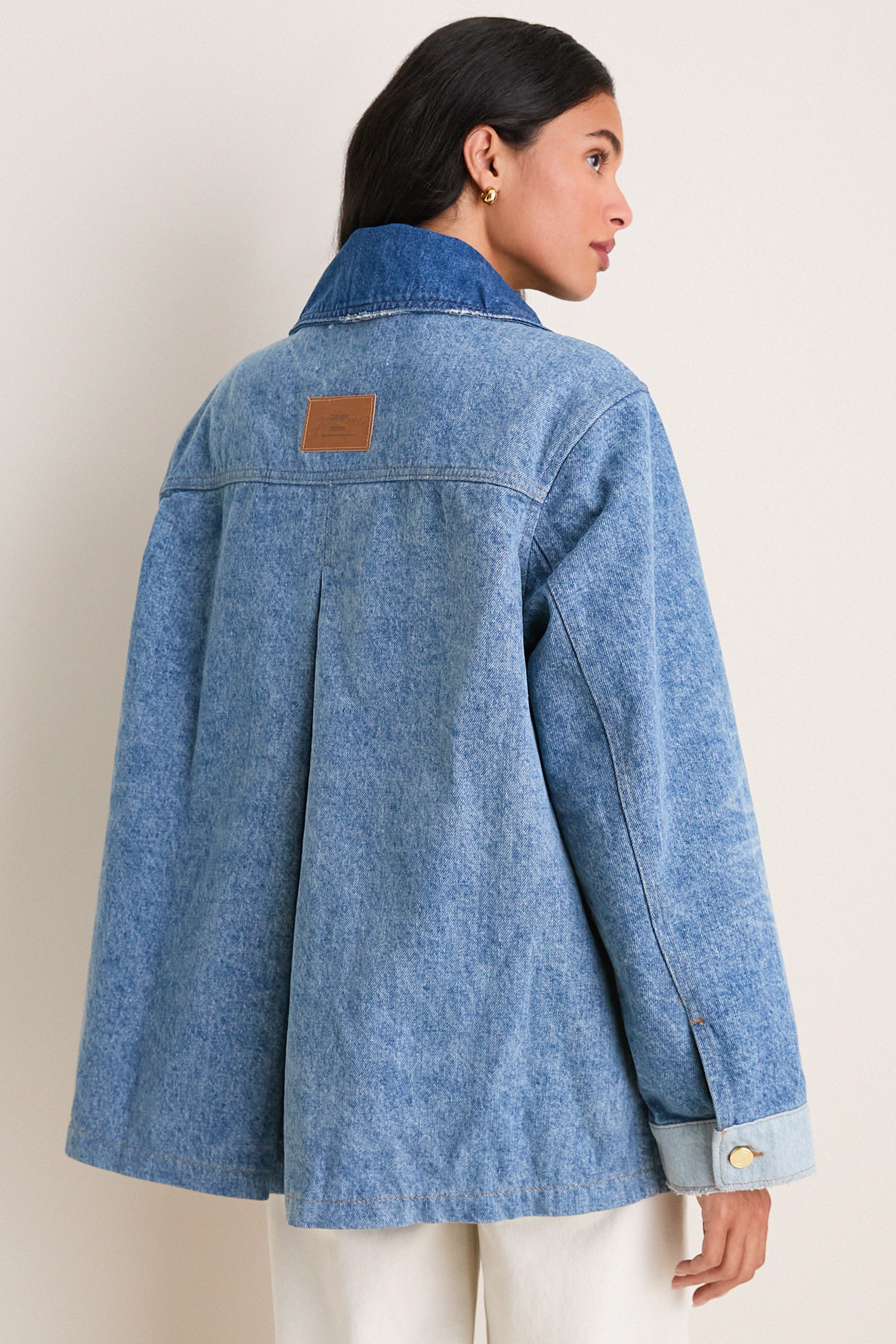 Gジャン/デニムジャケット Corduroy Patchwork Denim Jacket blue Mid Blue Vintage Patchwork Denim Midi Jacket | GANNI
