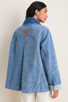 Mid Blue Vintage Patchwork Denim Midi Jacket