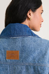 Mid Blue Vintage Patchwork Denim Midi Jacket